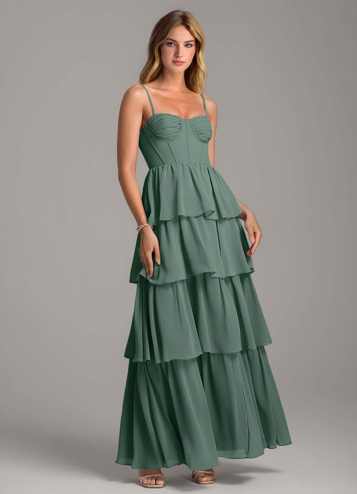 Azazie Alanna Bridesmaid Dresses Sea Moss A-Line Sweetheart Neckline Chiffon Dress image1