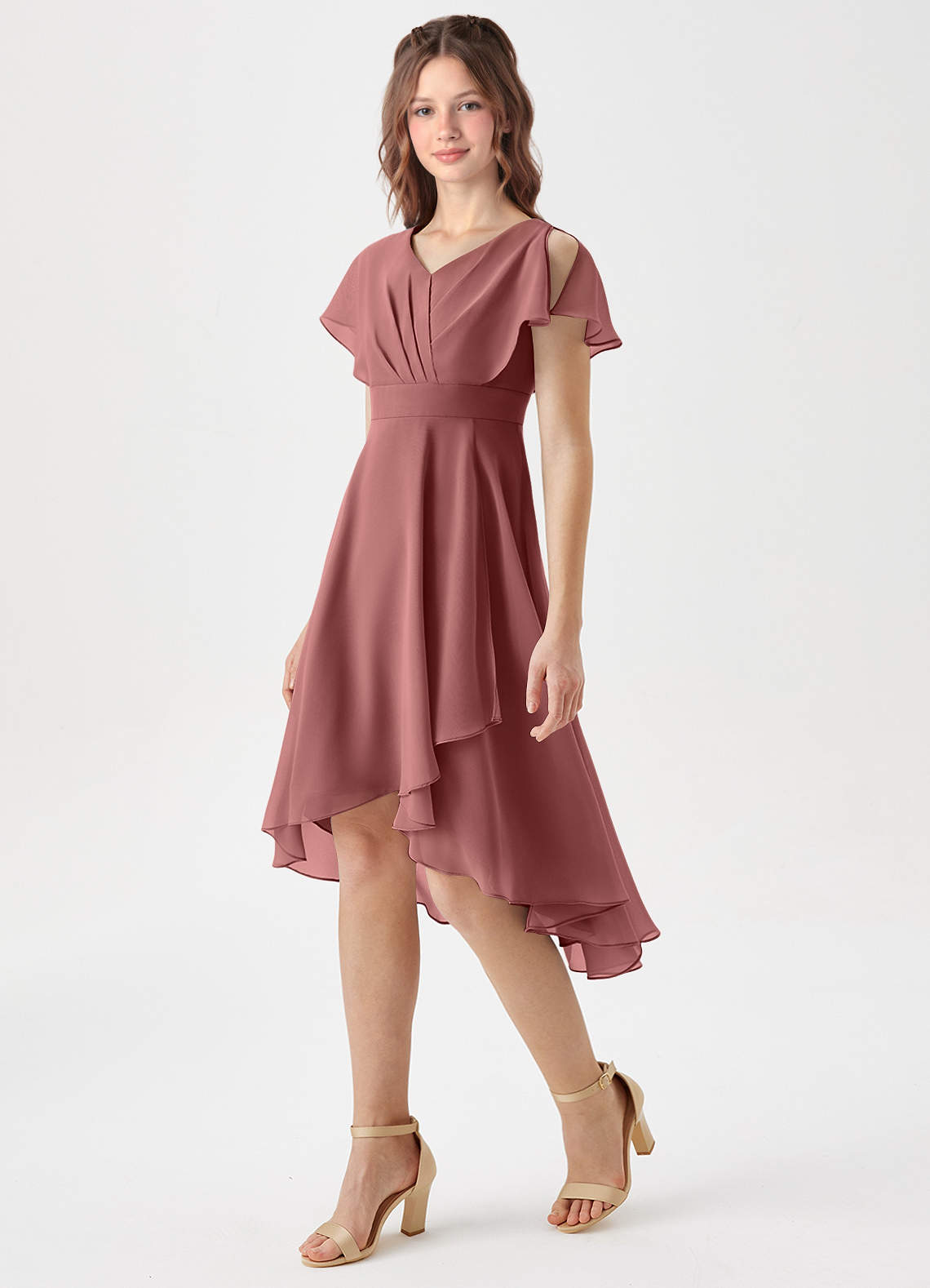 Azazie Graciela Junior Amethyst A-Line Pleated Chiffon Dress image1