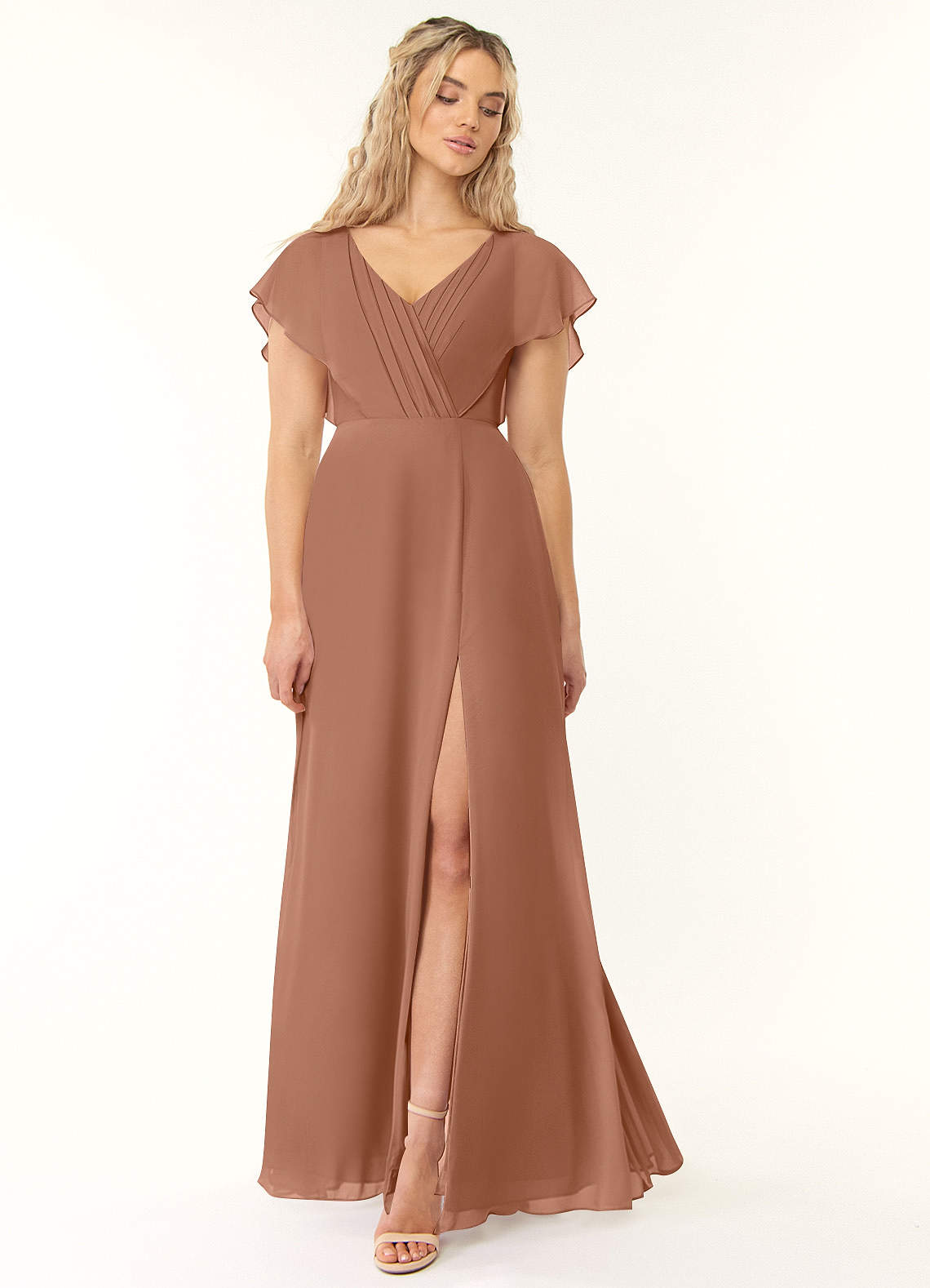 Azazie Rylee Bridesmaid Dresses Bronzer A-Line Pleated Chiffon Dress image1
