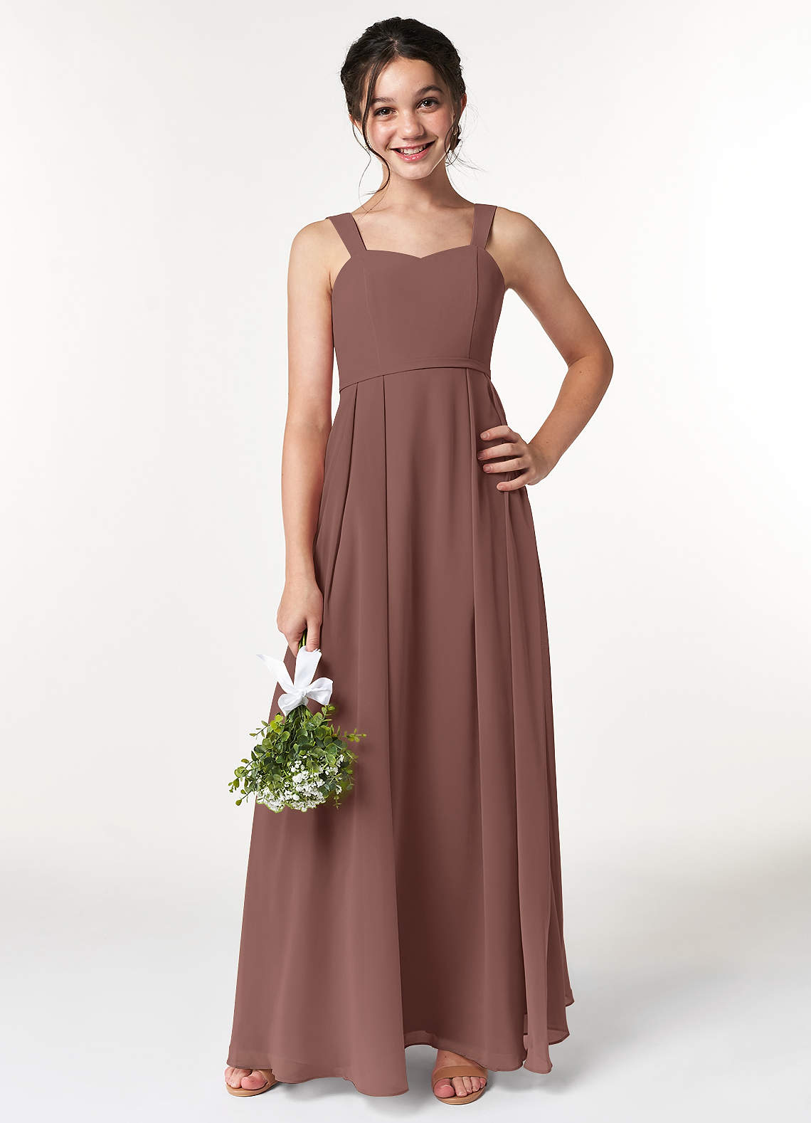 Azazie Simoan Junior Espresso A-Line Sweetheart Neckline Chiffon Dress image1