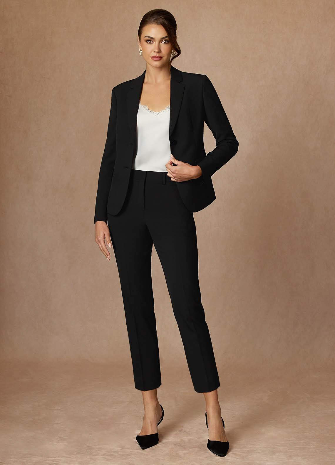 front Whitney Black Refined Weave Performance  Cropped Dress Pants