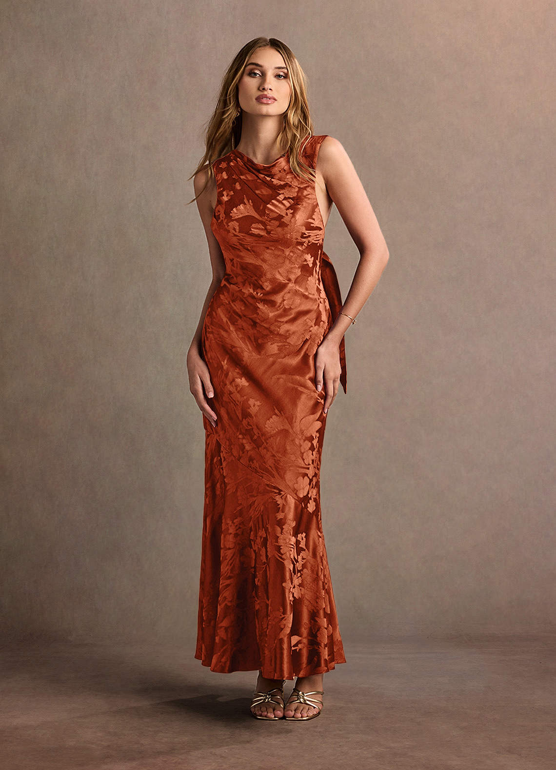 Bellini Rust Jacquard Satin Maxi Dress image1