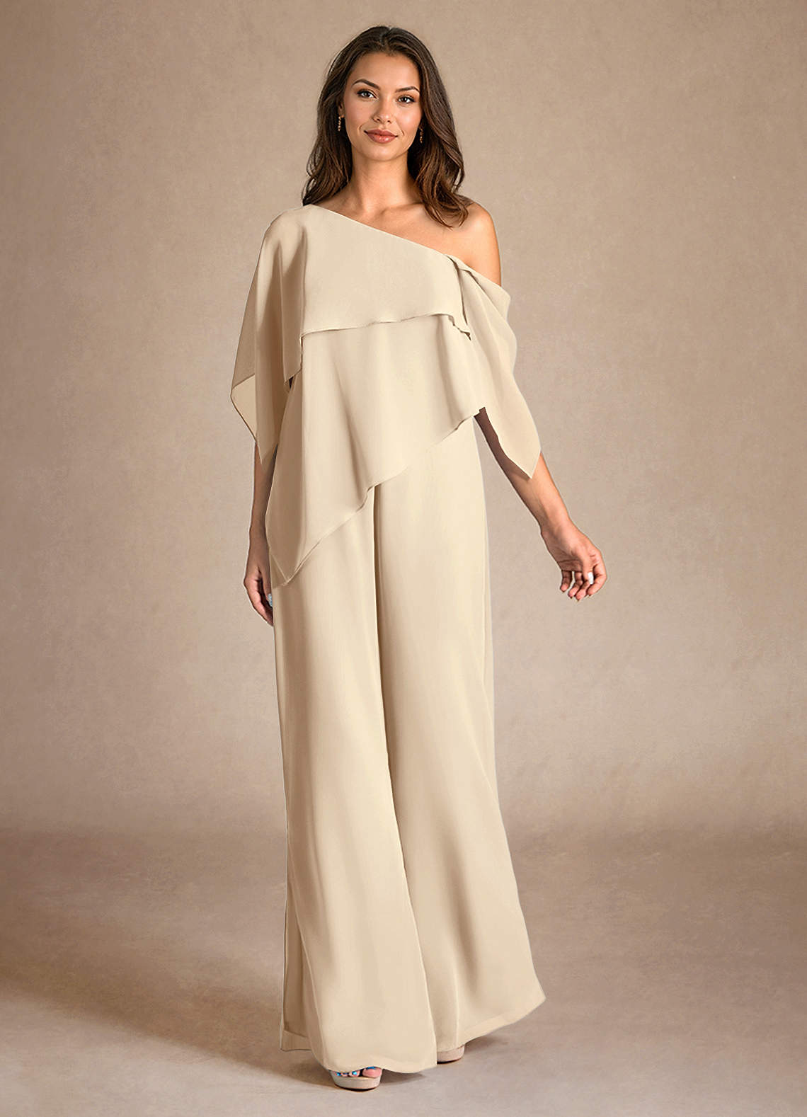 Azazie Halima Abiti per la Madre della Sposa Abito Tuta Pantaloni in Chiffon Spacco Laterale Champagne image3