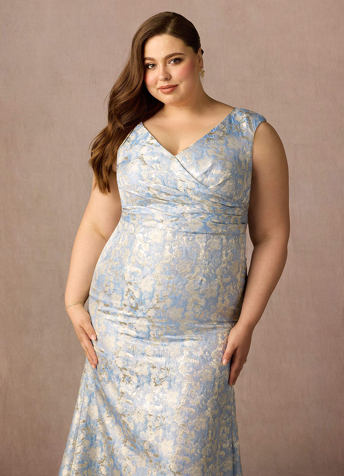 Azazie Elanor Dusty Blue Mermaid Pleated Jacquard 1 Dress Ready to Ship |  Azazie