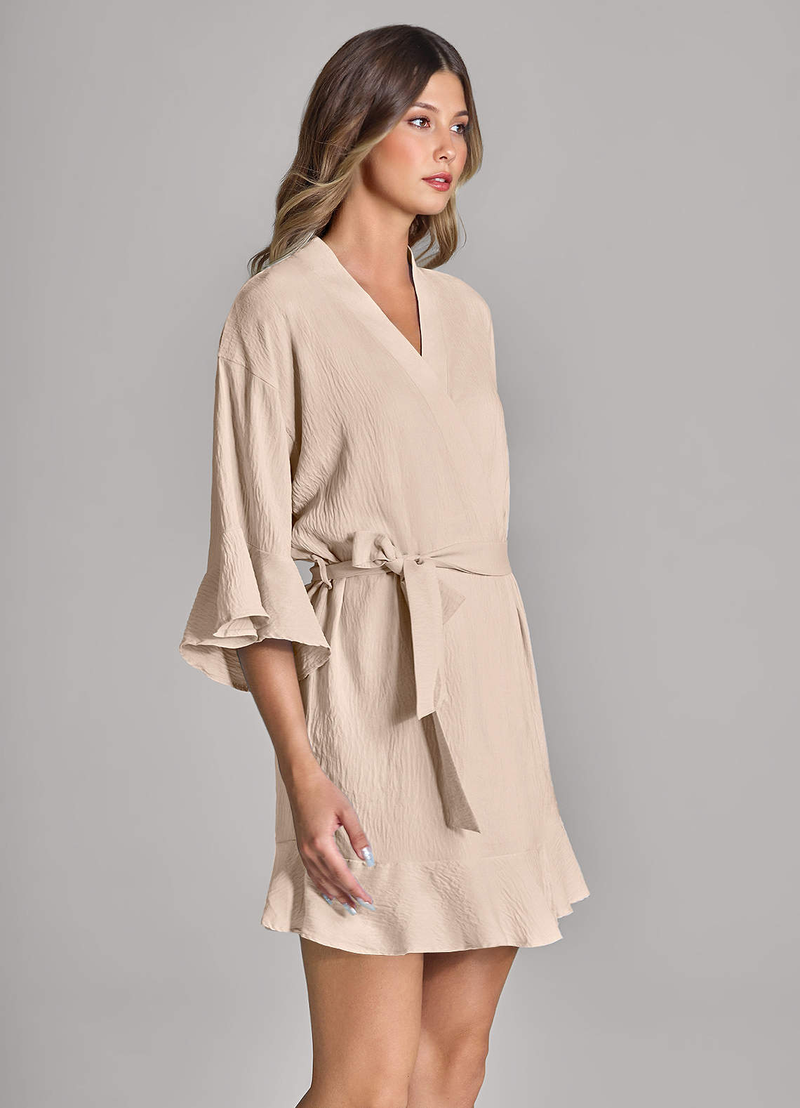 front Matching Color Ruffled Cloud-Soft Robe