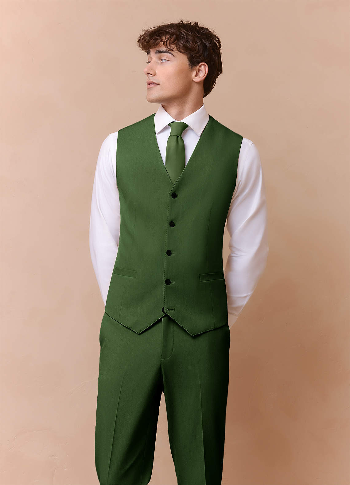front James Olive Structured Stretch Suit Vest
