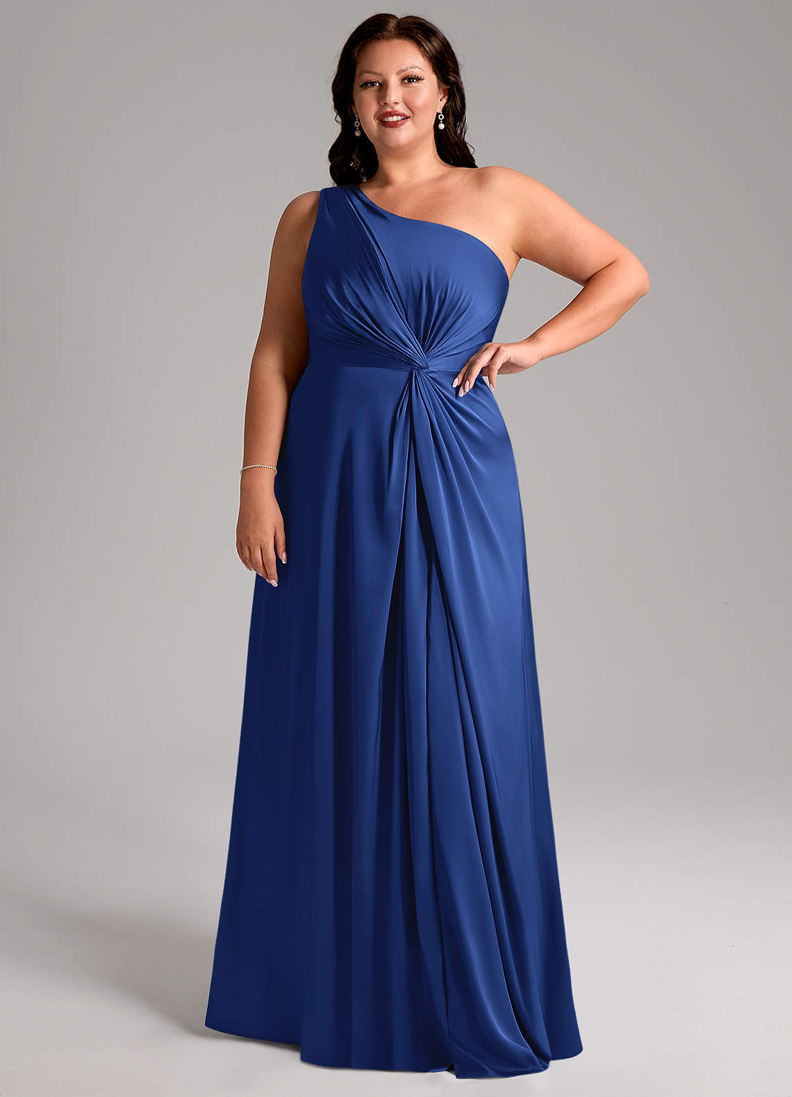 Azazie Brooke Vestidos de damas de honor Vestido de Azul Real de Satén Elástico de Corte en A con Hombro unilateral image11