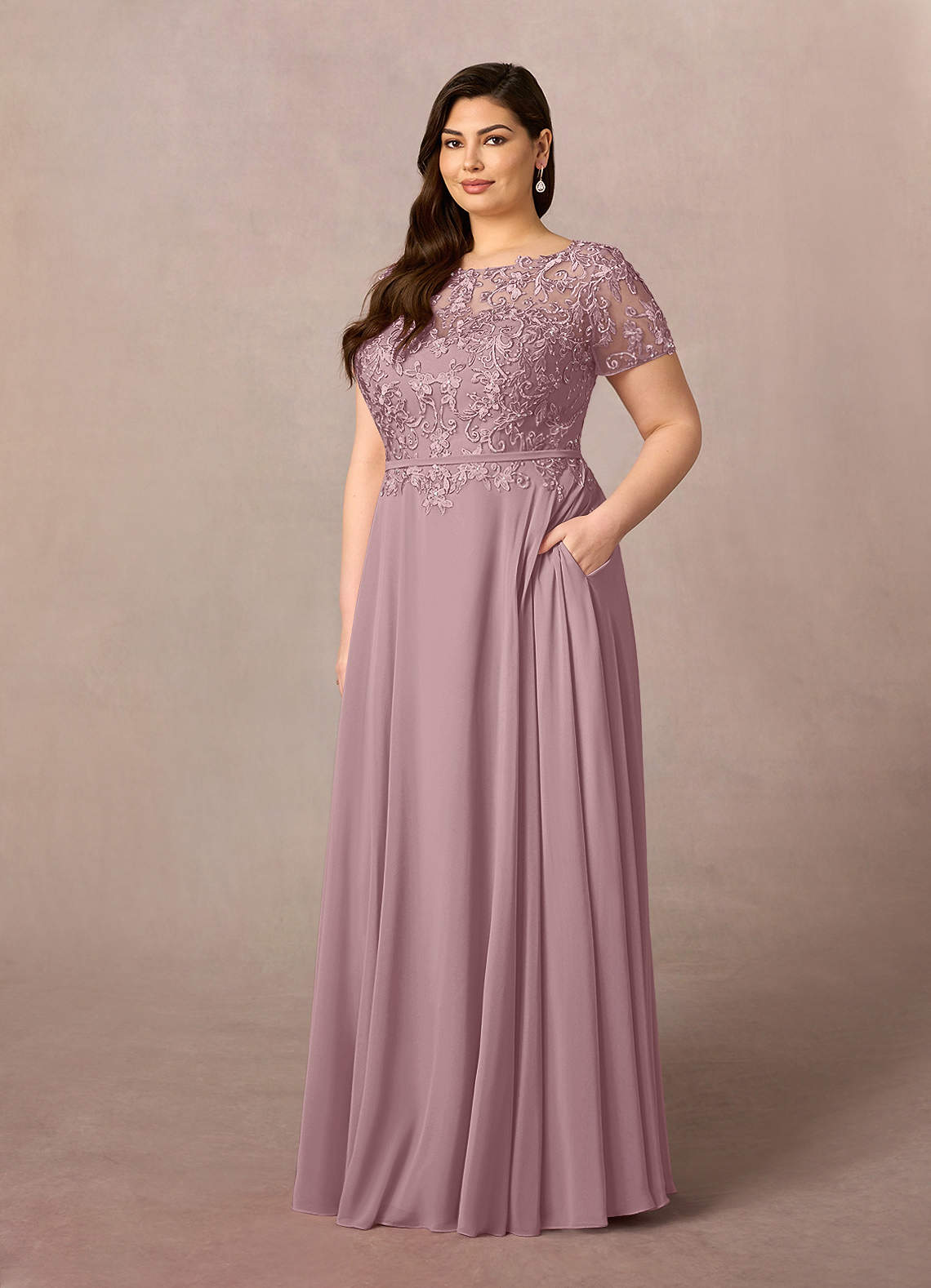 Azazie Adina Mother of the Bride Dresses Dusty Rose A-Line Boatneck Sequins Chiffon Dress image6