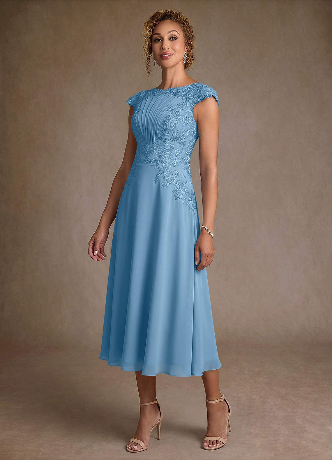 Azazie Crista Mother of the Bride Dresses Steel Blue A-Line Lace Chiffon Dress image3