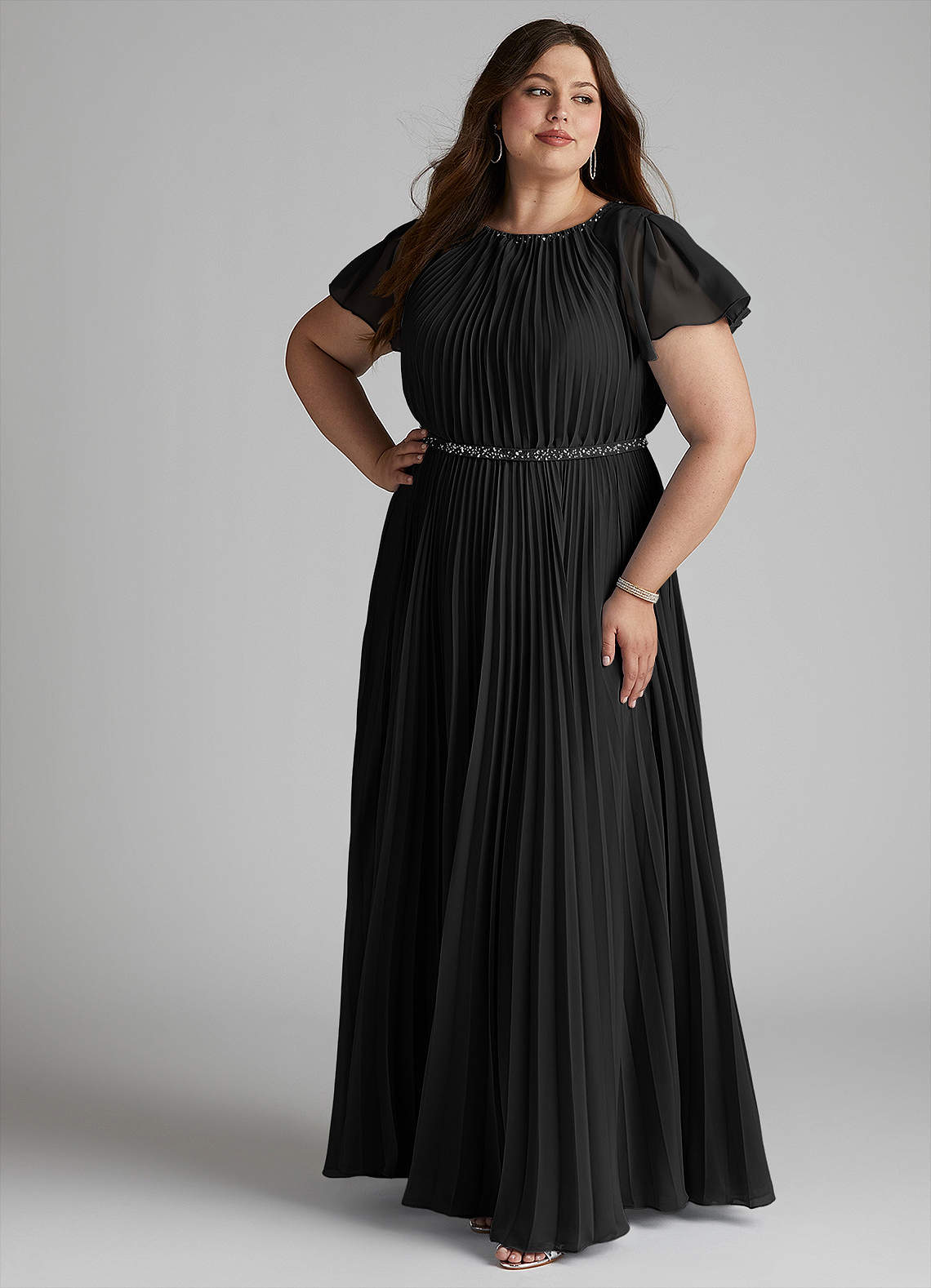 Azazie Kara Vestidos modestos de dama de honra Vestido Linha A Plissado Comprimento do chão Chiffon image12