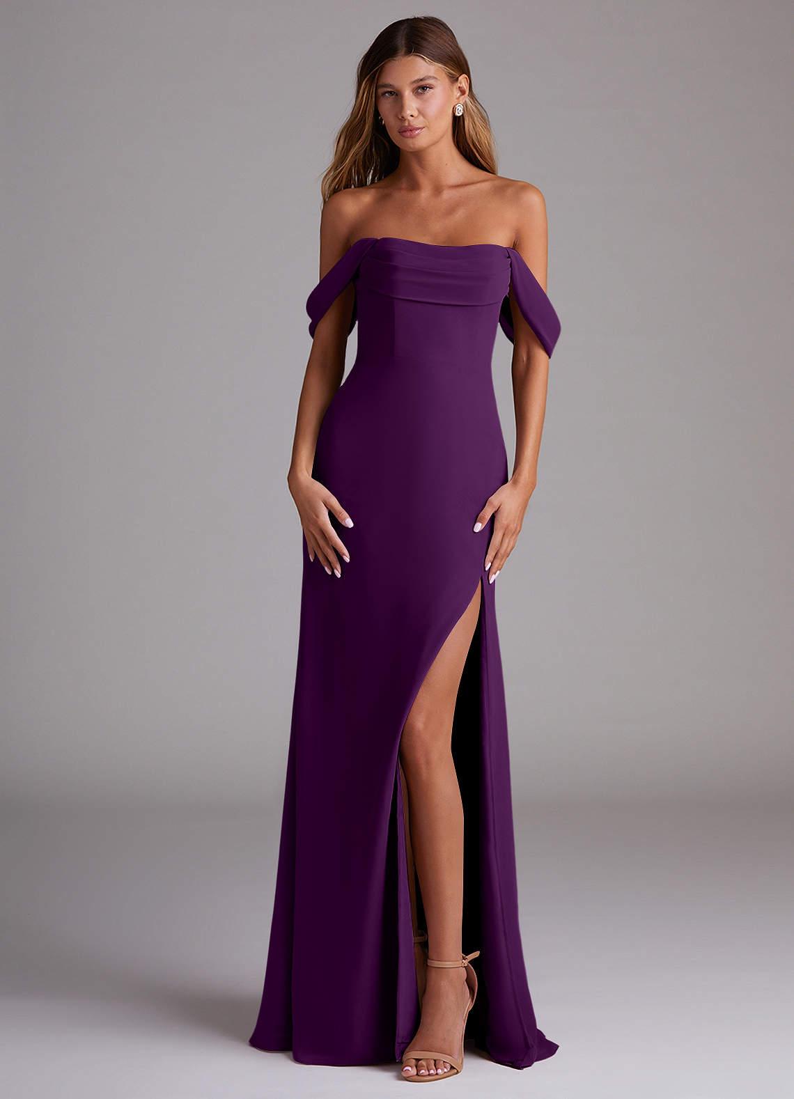 Azazie Saige Bridesmaid Dresses Grape A-Line Off the Shoulder Chiffon Convertible Dress image1