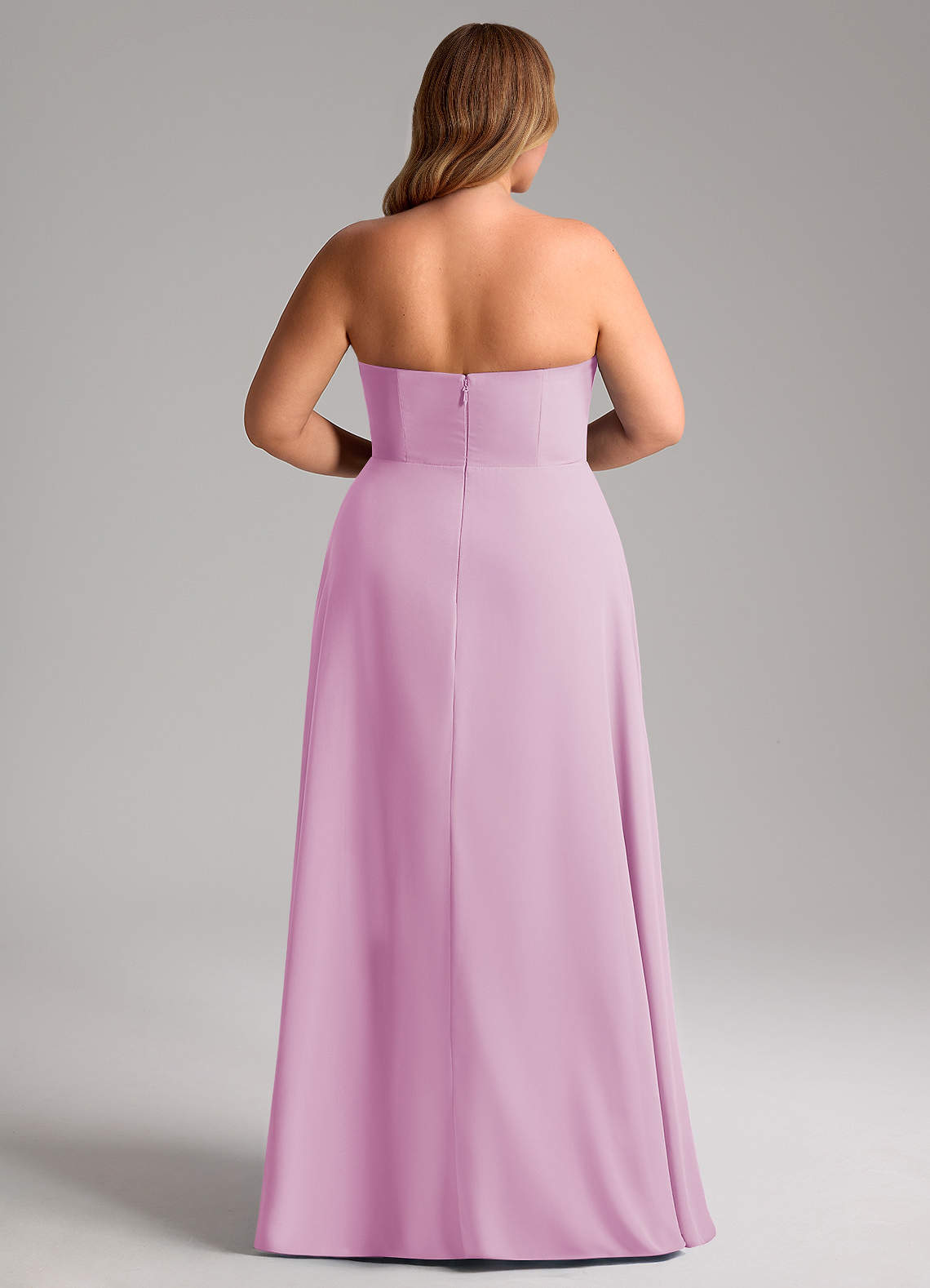 Azazie Wren Vestidos de damas de honor Vestido de Rosa Caramelo de Gasa de Corte en A Convertible con Corte Lateral image14