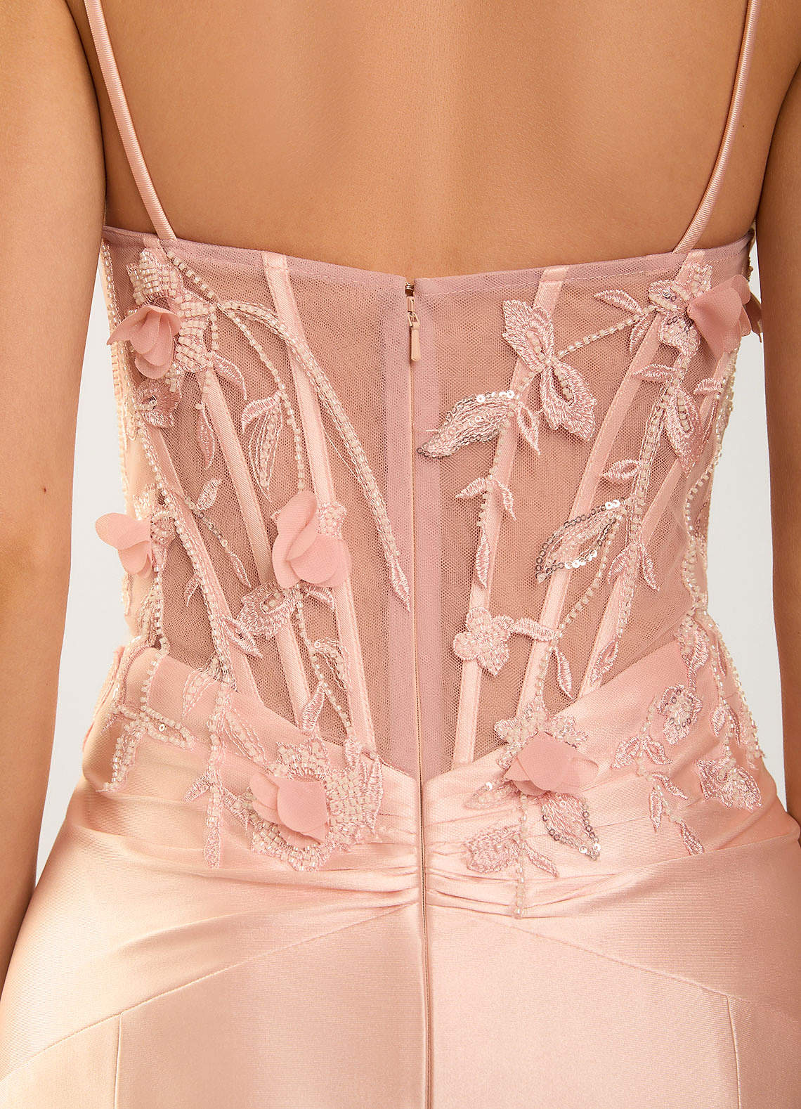 peach corset prom dress ZAPAKA Women Peach Floral Corset Long Prom Dress with Slit Mermaid Spaghetti Straps Formal Dress, Peach / UK20