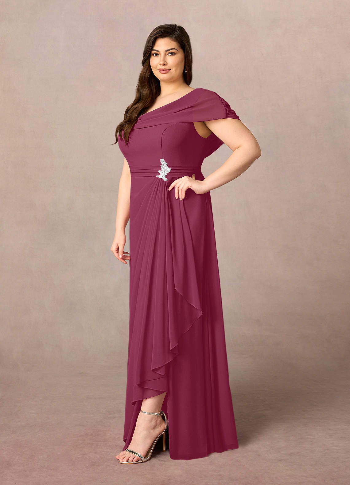 Azazie Mary Mother of the Bride Dresses Mulberry A-Line Side Slit Chiffon Dress image6