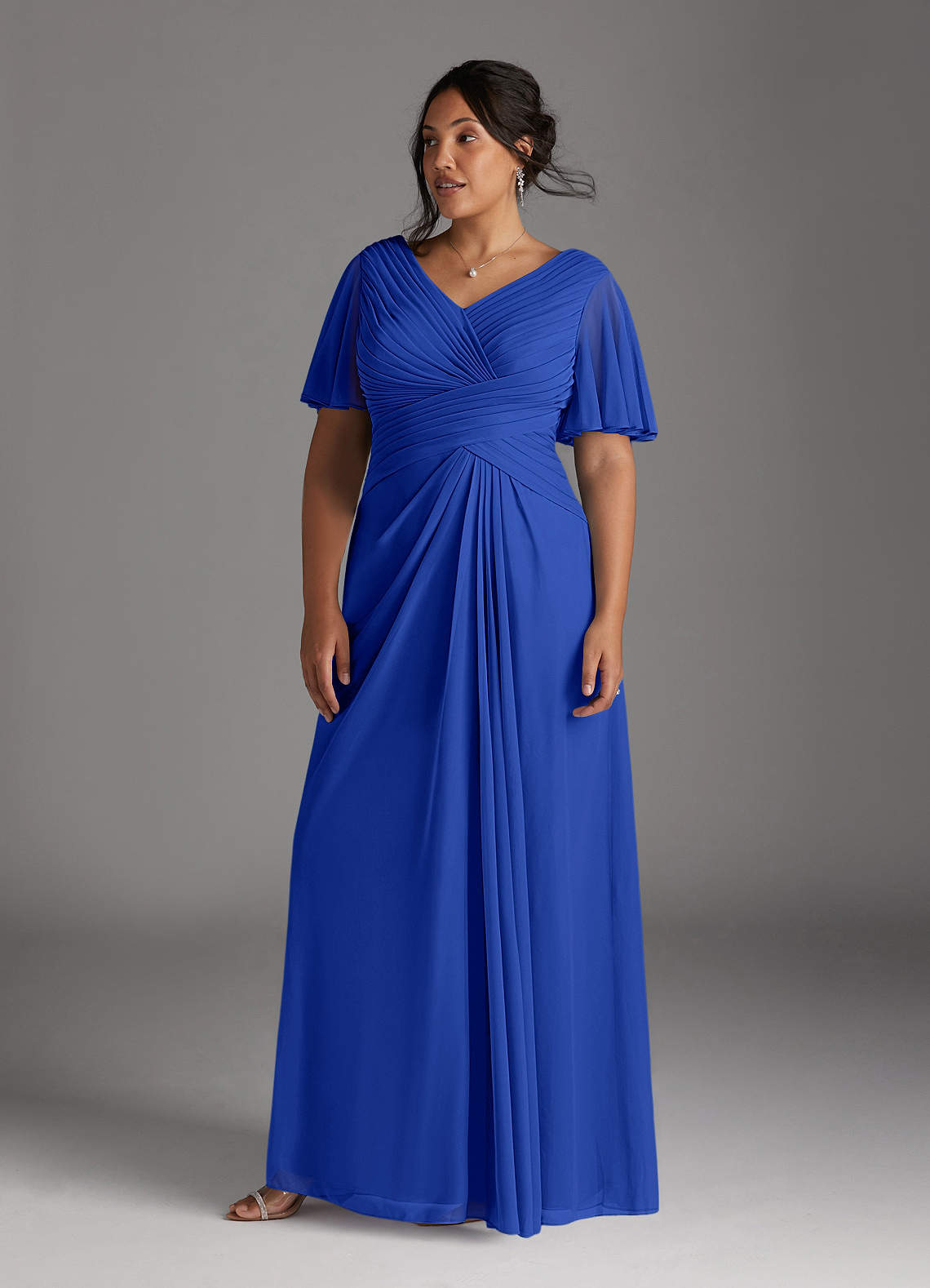 Azazie Emmeline Mother of the Bride Dresses Royal Blue A-Line V-Neck Pleated Mesh Dress image1