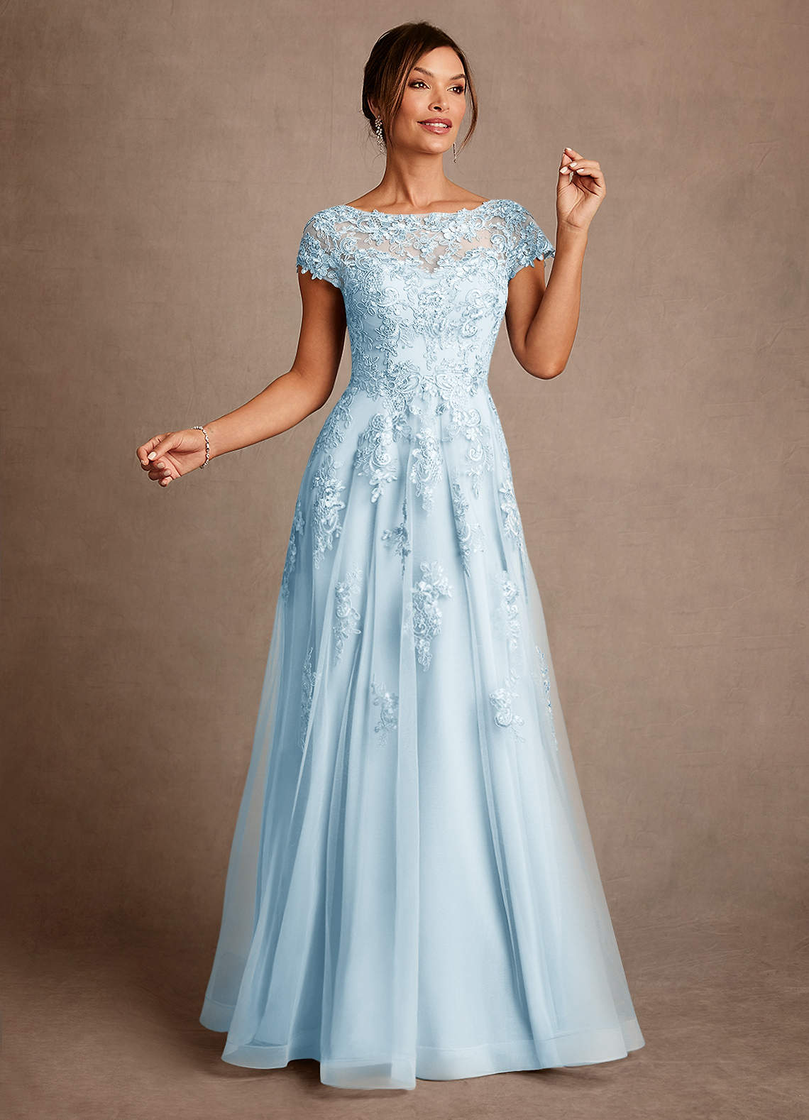 Azazie Jalinda Mère de la mariée Robes Robe Trapèze en Mousseline de soie Dentelle Bleu Ciel image2