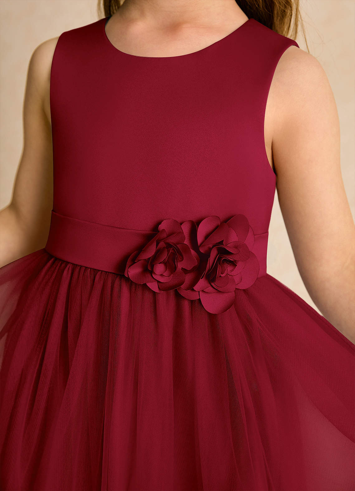 Azazie Miracle Flower Girl Dresses Burgundy A-Line Bow Matte Satin Dress image5