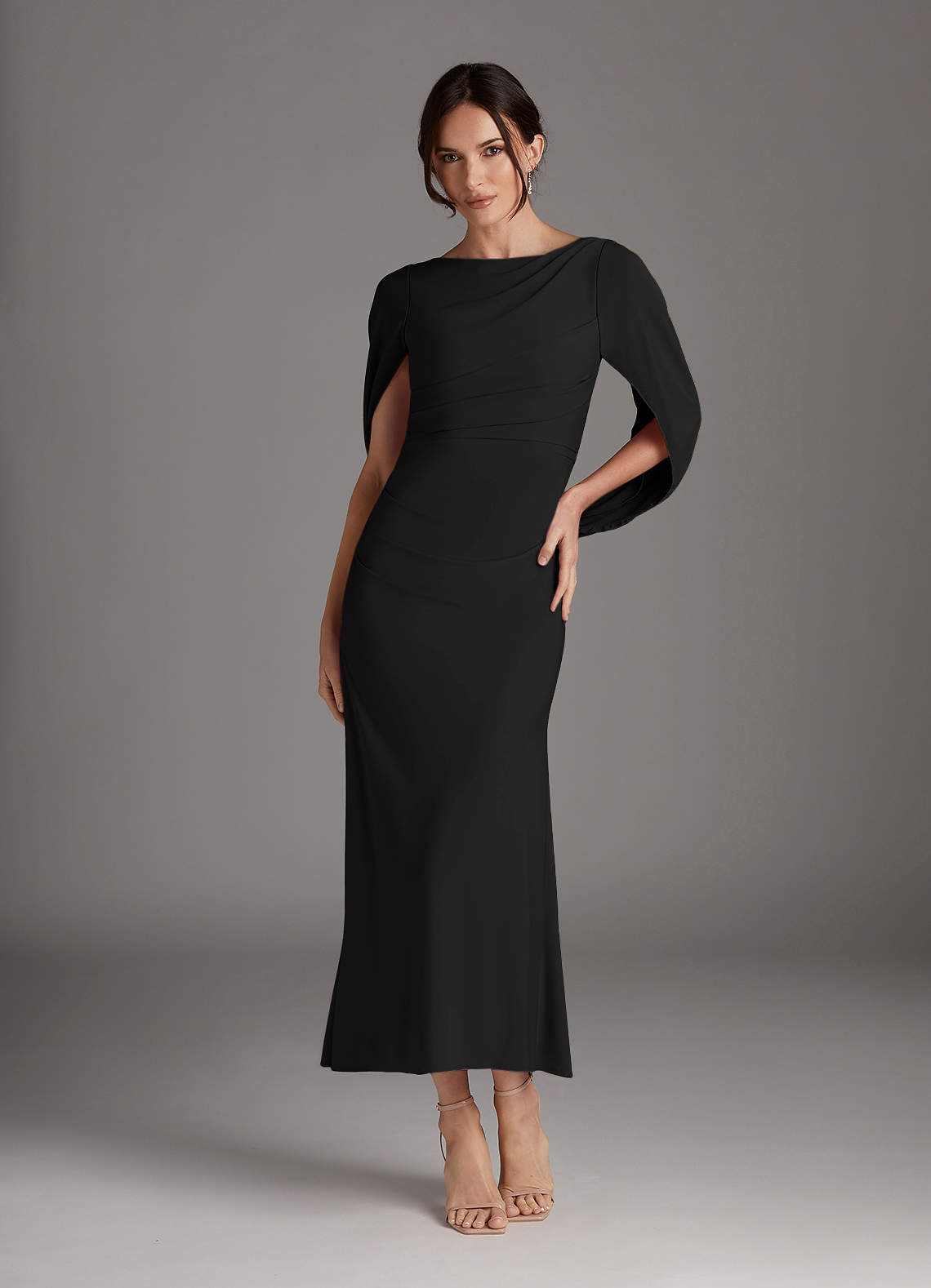 Azazie Bellona Moeder van de bruid jurken Kolom Jurk van Luxe gebreid Boothals Zwart image1