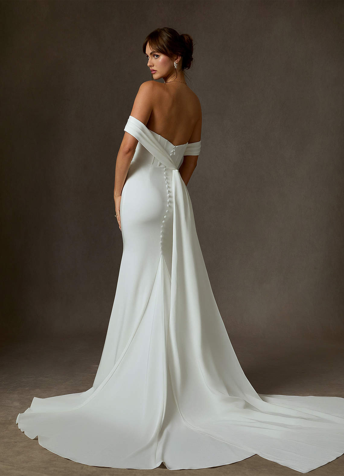 Azazie Grace Wedding Dresses Diamond White Mermaid Off the Shoulder Crepe Back Satin Dress image1
