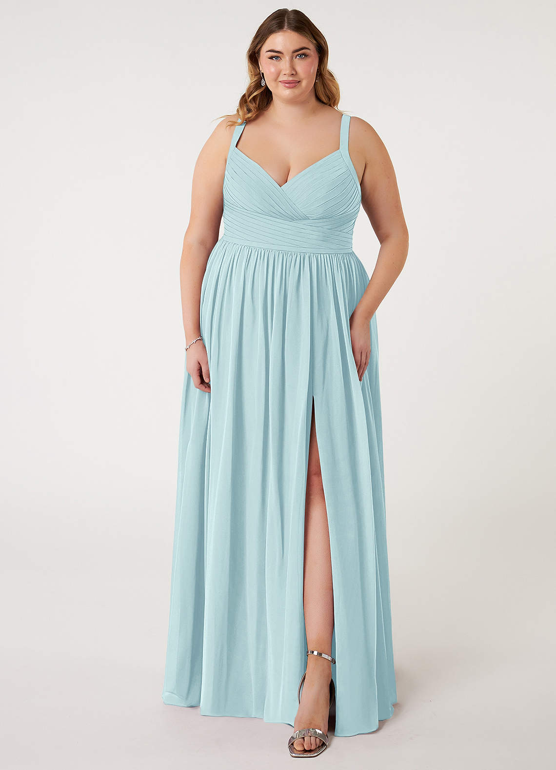 Azazie Chanel Bridesmaid Dresses Sea Glass A-Line Pleated Chiffon Dress image1