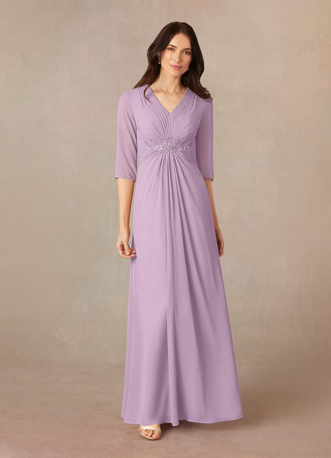 Full Length Chiffon Dresses with Bow Wisteria