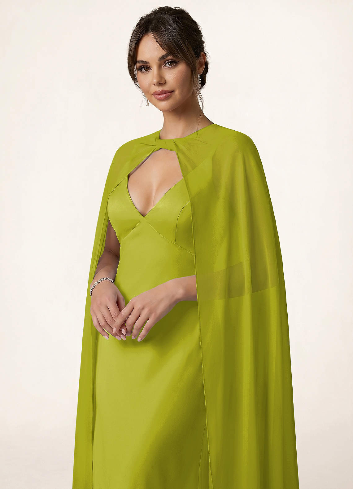 front Azazie Knot-Front Chiffon Long Cape