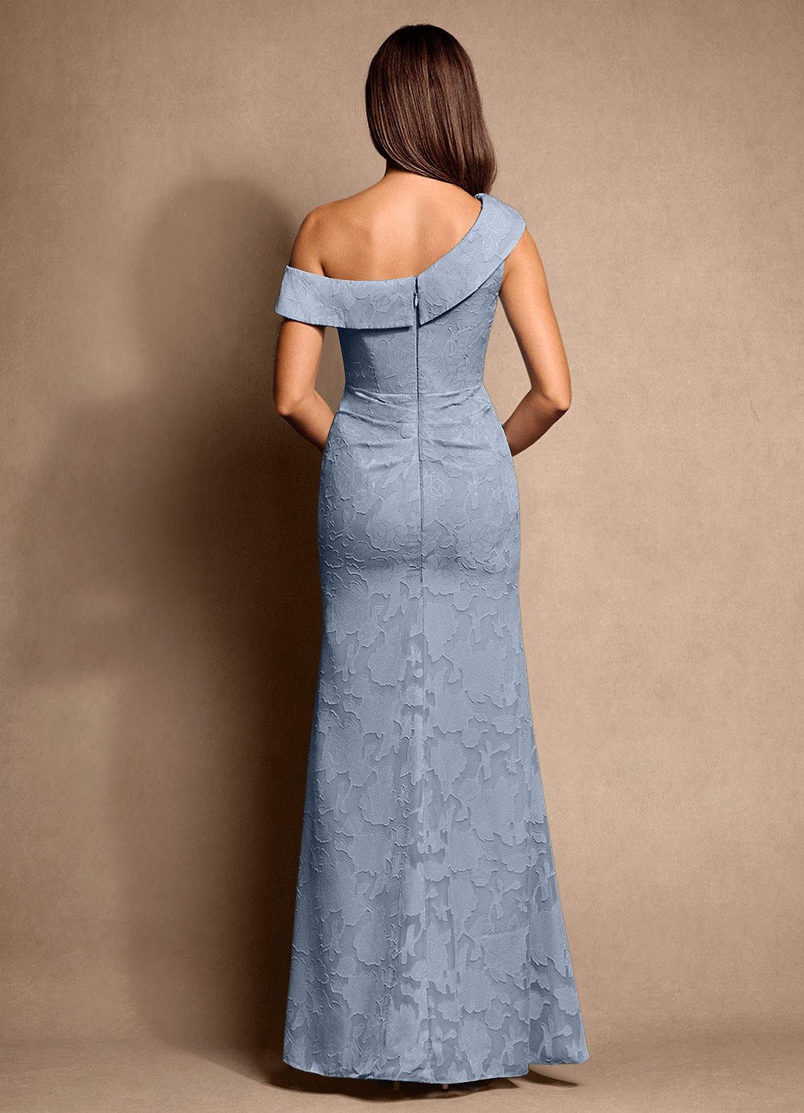 Azazie Hamptons Mother of the Bride Dresses Dusty Blue A-Line Pleated Floral Burnout Dress image2