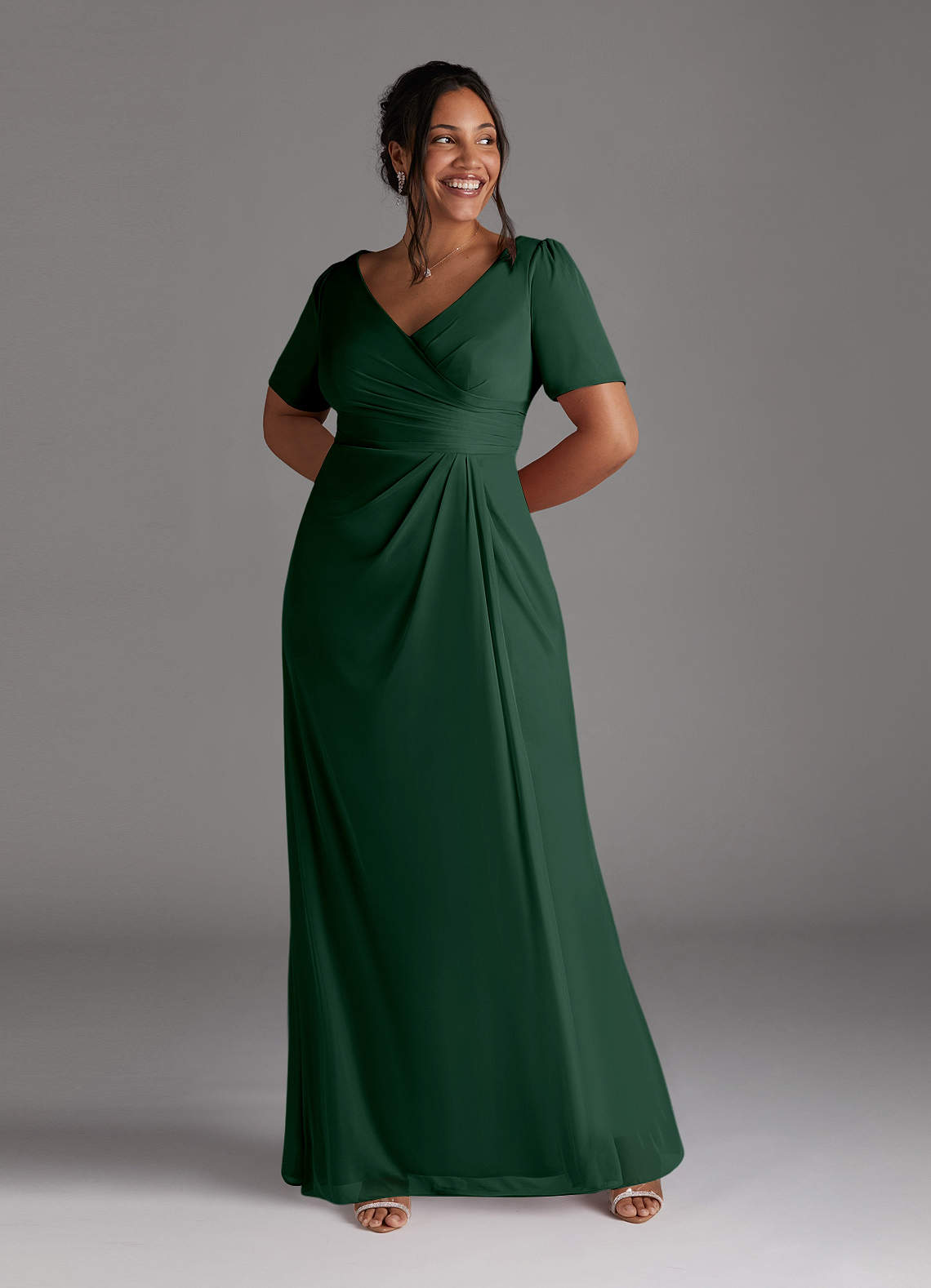 Azazie Bessie Mother of the Bride Dresses Dark Green A-Line Pleated Mesh Dress image1