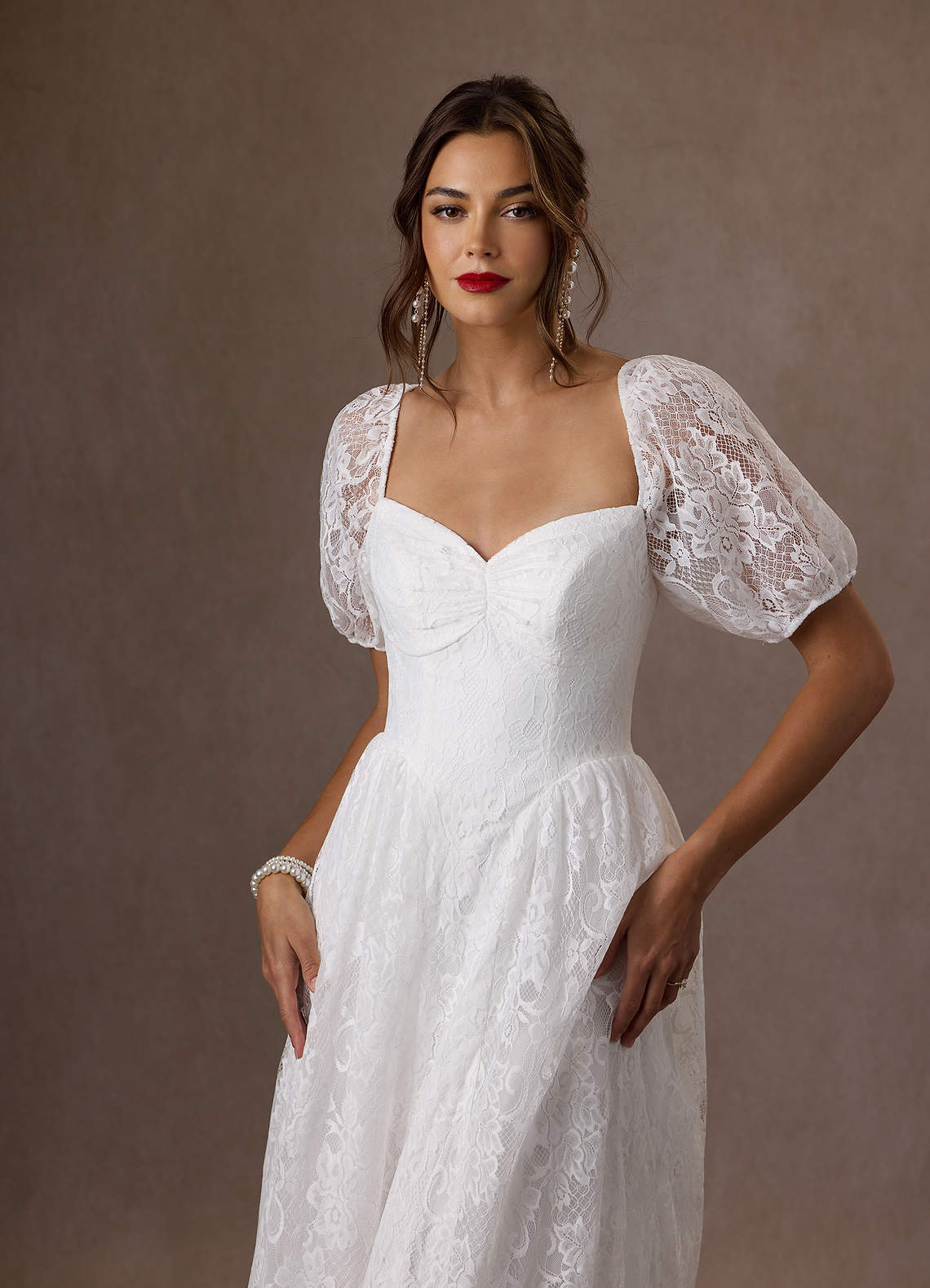 Azazie Britt Wedding Dresses Diamond White A-Line Sweetheart Neckline Lace Dress image5