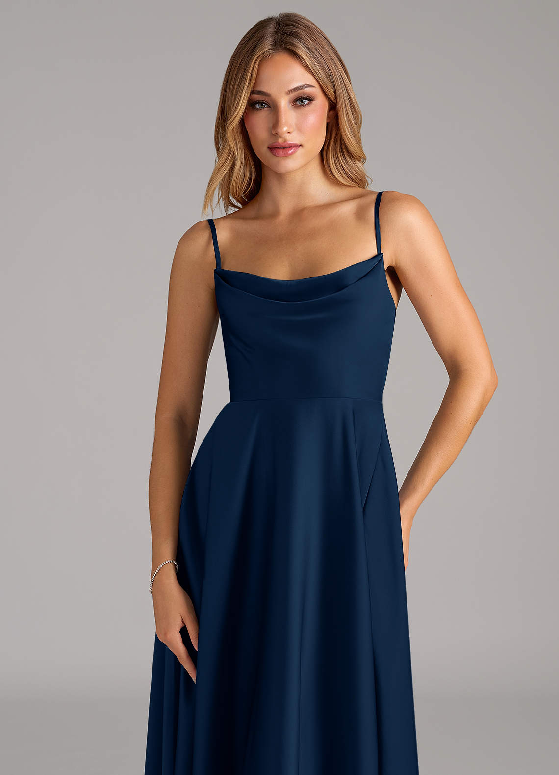 Azazie Elle Dark Navy Stretch Satin Bridesmaid Dresses | Azazie