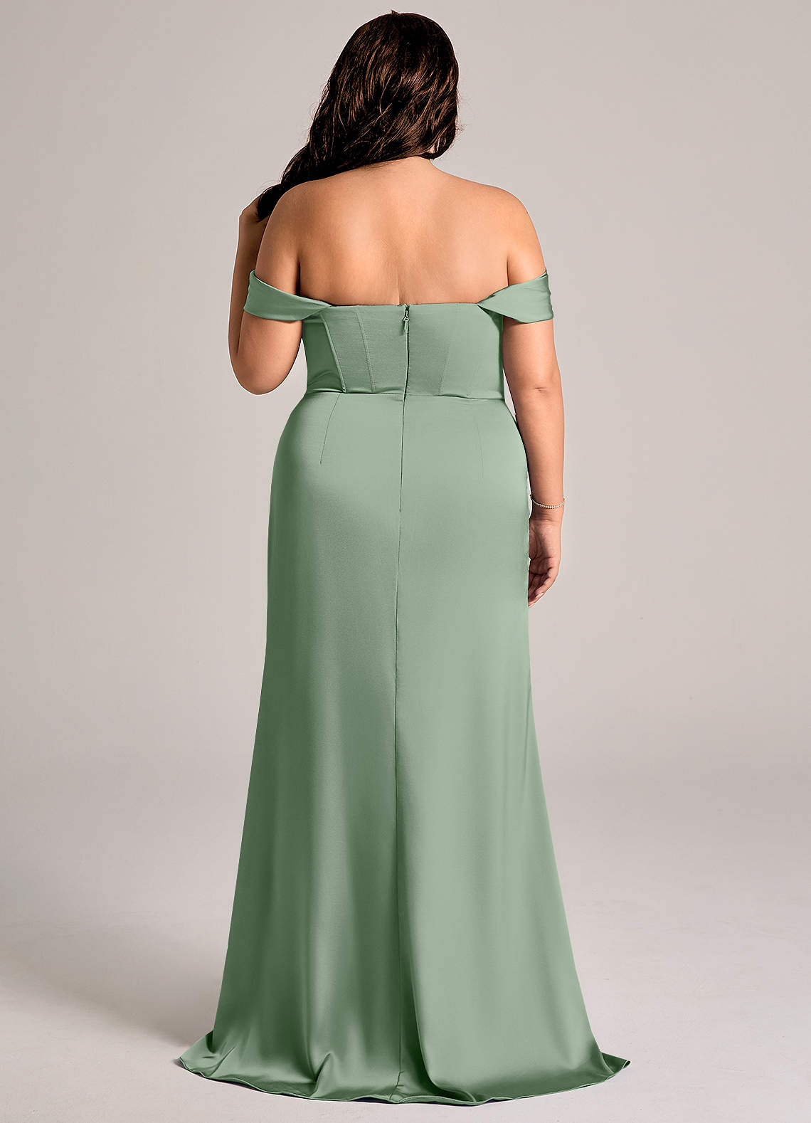 Azazie Johana Bridesmaid Dresses Matcha Mermaid Off the Shoulder Stretch Satin Convertible Dress image6