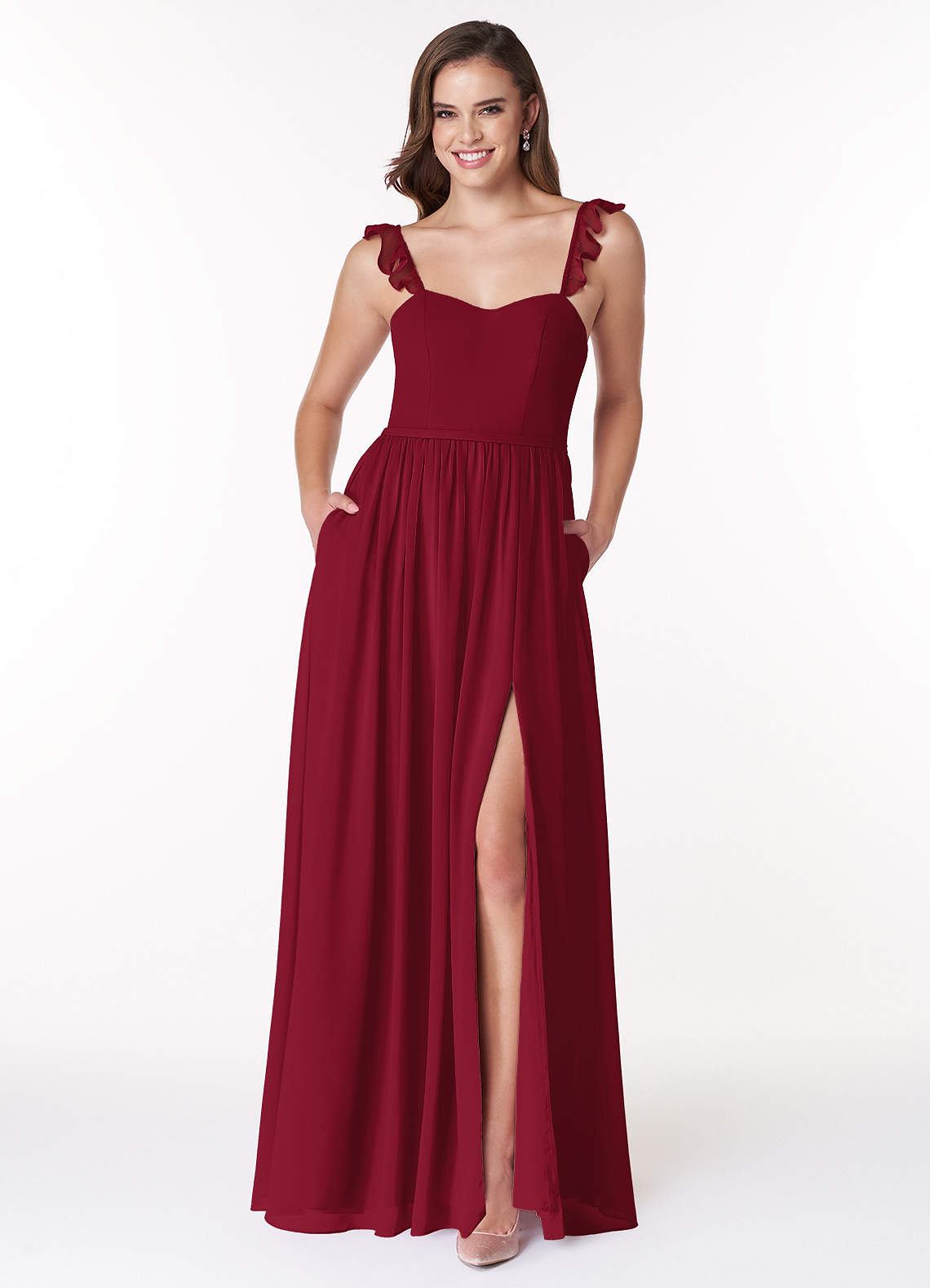 Azazie Metz Bridesmaid Dresses Burgundy A-Line Sweetheart Ruched Chiffon Dress image1