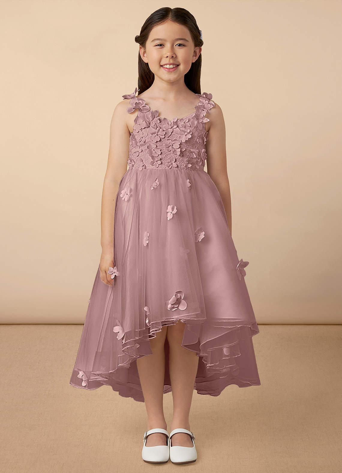 Azazie Ceres Flower Girl Dresses Dusty Rose Ball-Gown Lace Tulle Dress image1