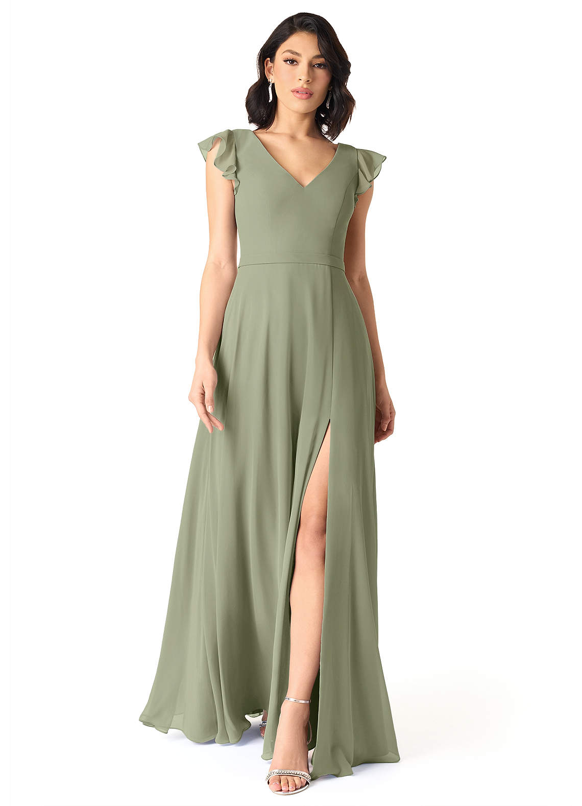 Azazie Claudine Ready to Ship Agave Chiffon Bridesmaid Dresses | Azazie