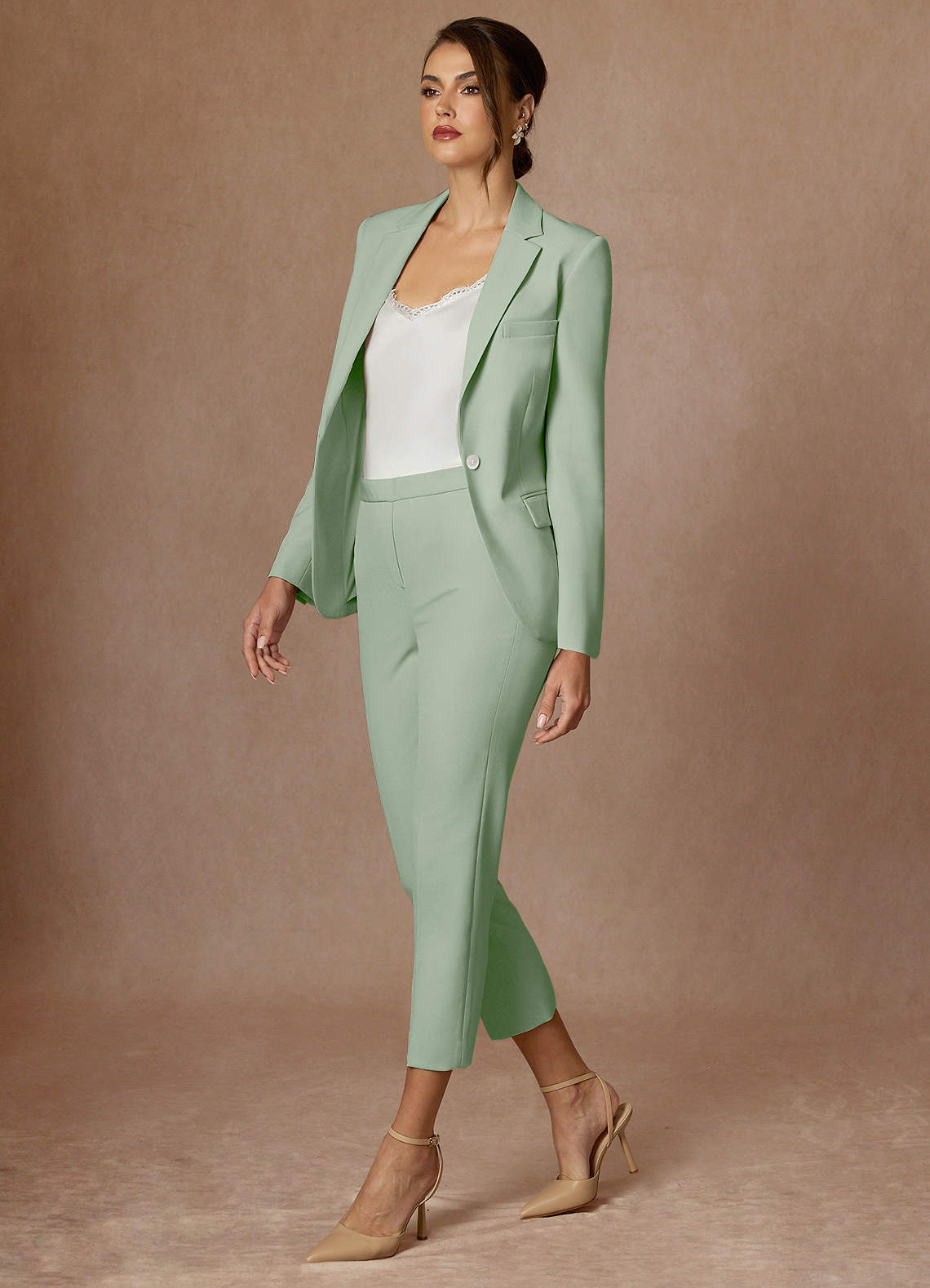 front Kennedy Dusty Sage Structured Stretch Dress Pants