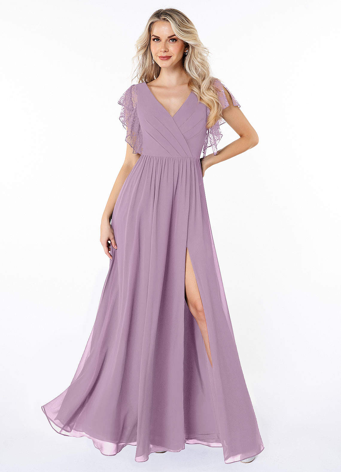 Azazie Zella Bridesmaid Dresses Wisteria A-Line Lace Chiffon Dress image1