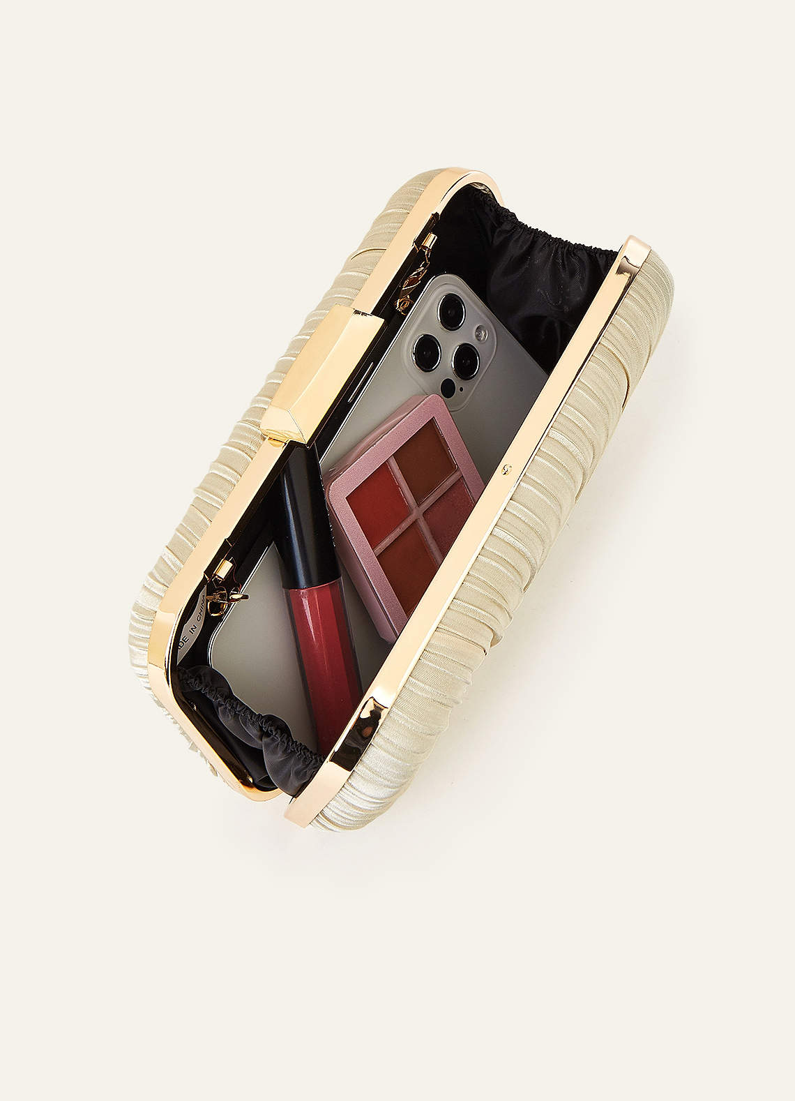 front Matching Color Satin Pleated Clutch Bag