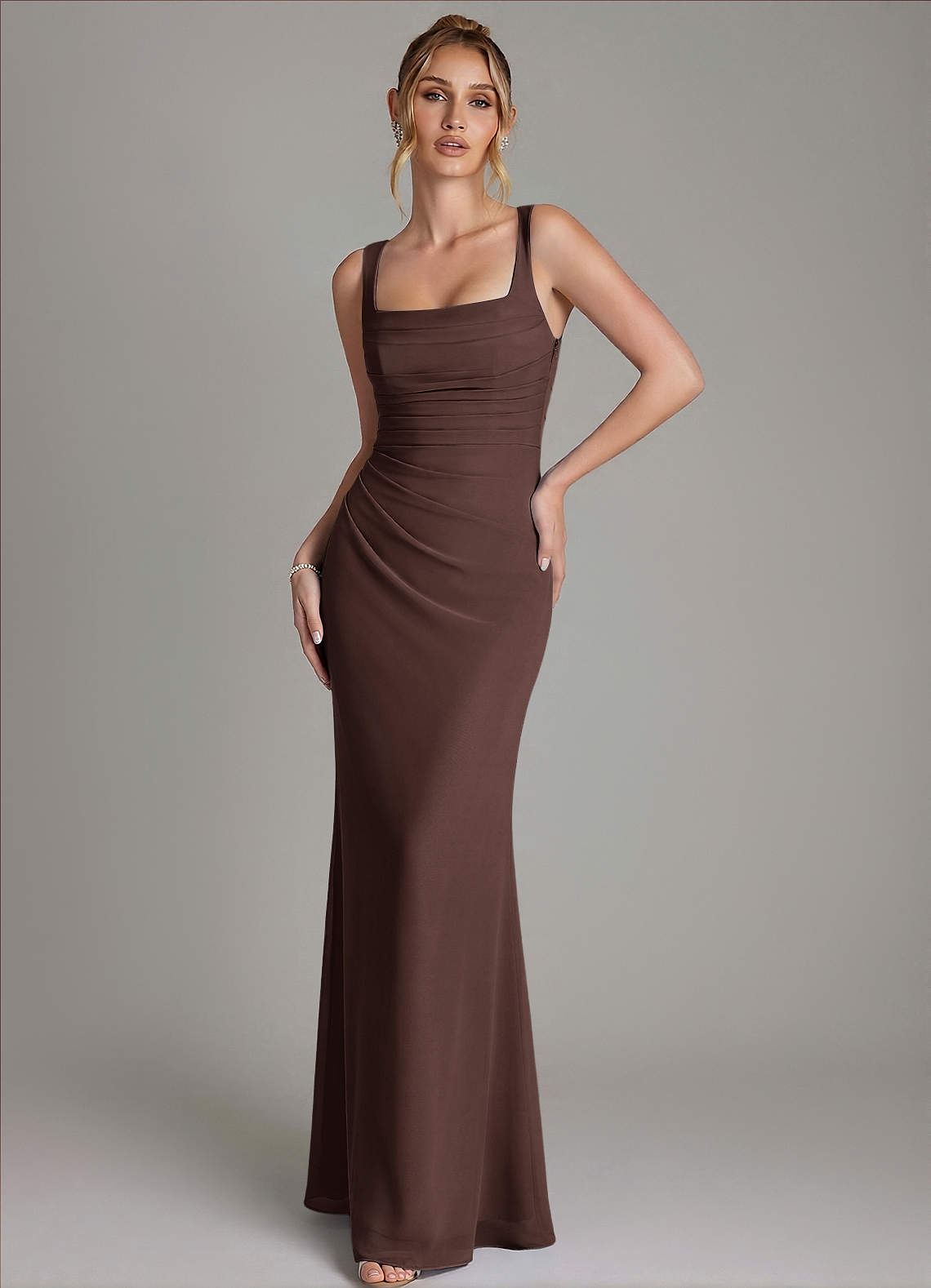 Azazie Agustina Bridesmaid Dresses Ganache Mermaid Corset Chiffon Dress image3