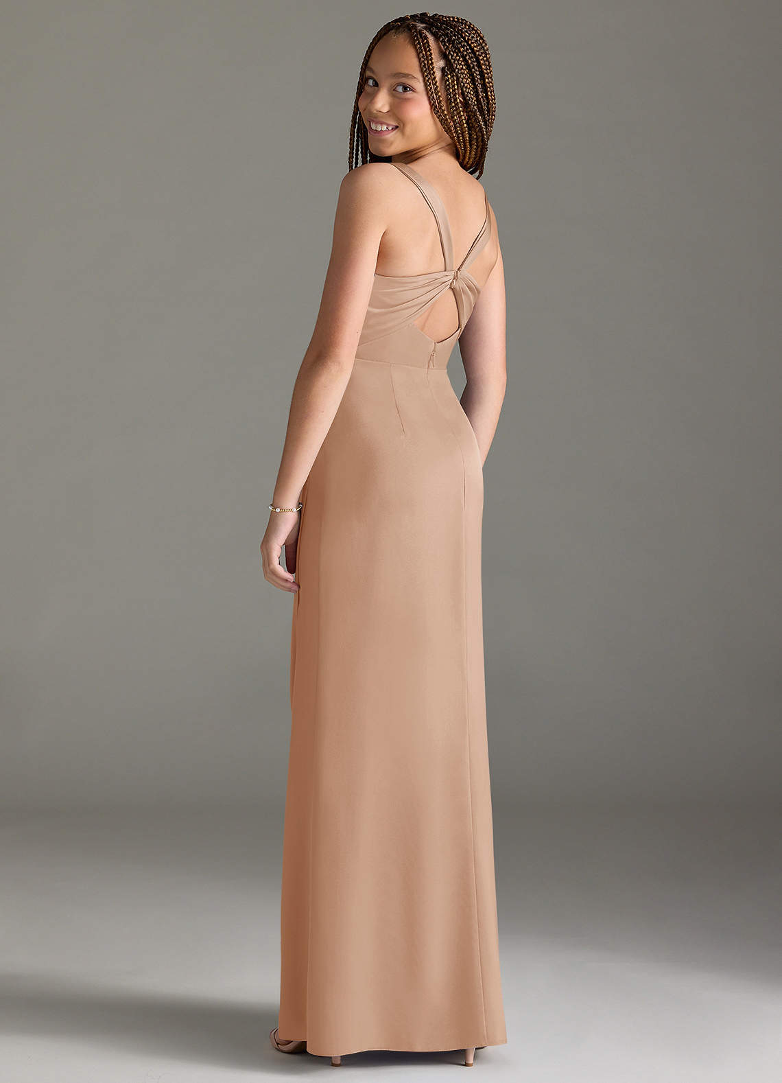 Azazie Mero Junior Vestido de Rosa Inglesa de Satén Elástico de Corte Sirena con Plisado image1