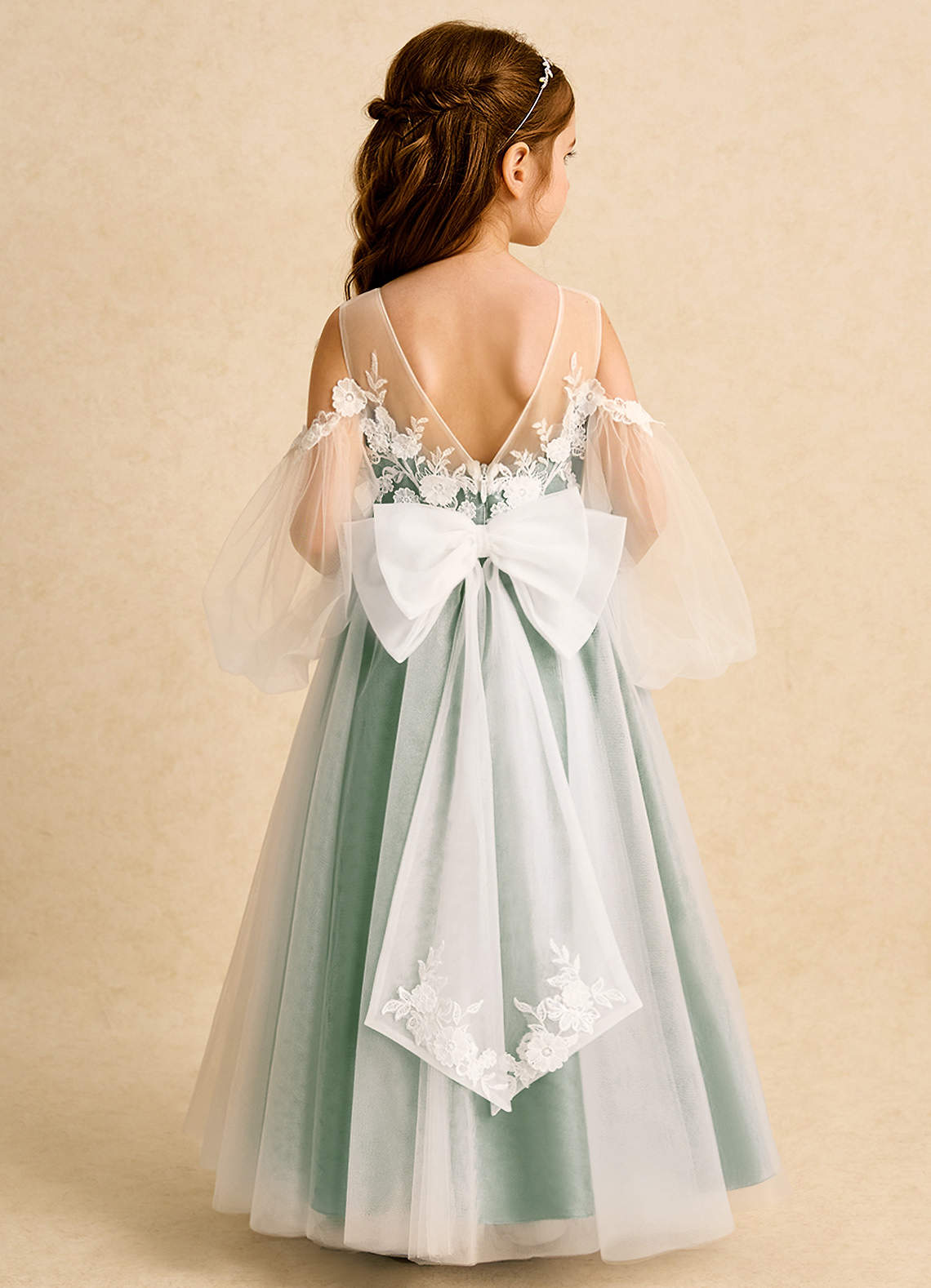 Azazie Zimi Flower Girl Dresses Matcha Ball-Gown Sweetheart Neckline Tulle Dress image1