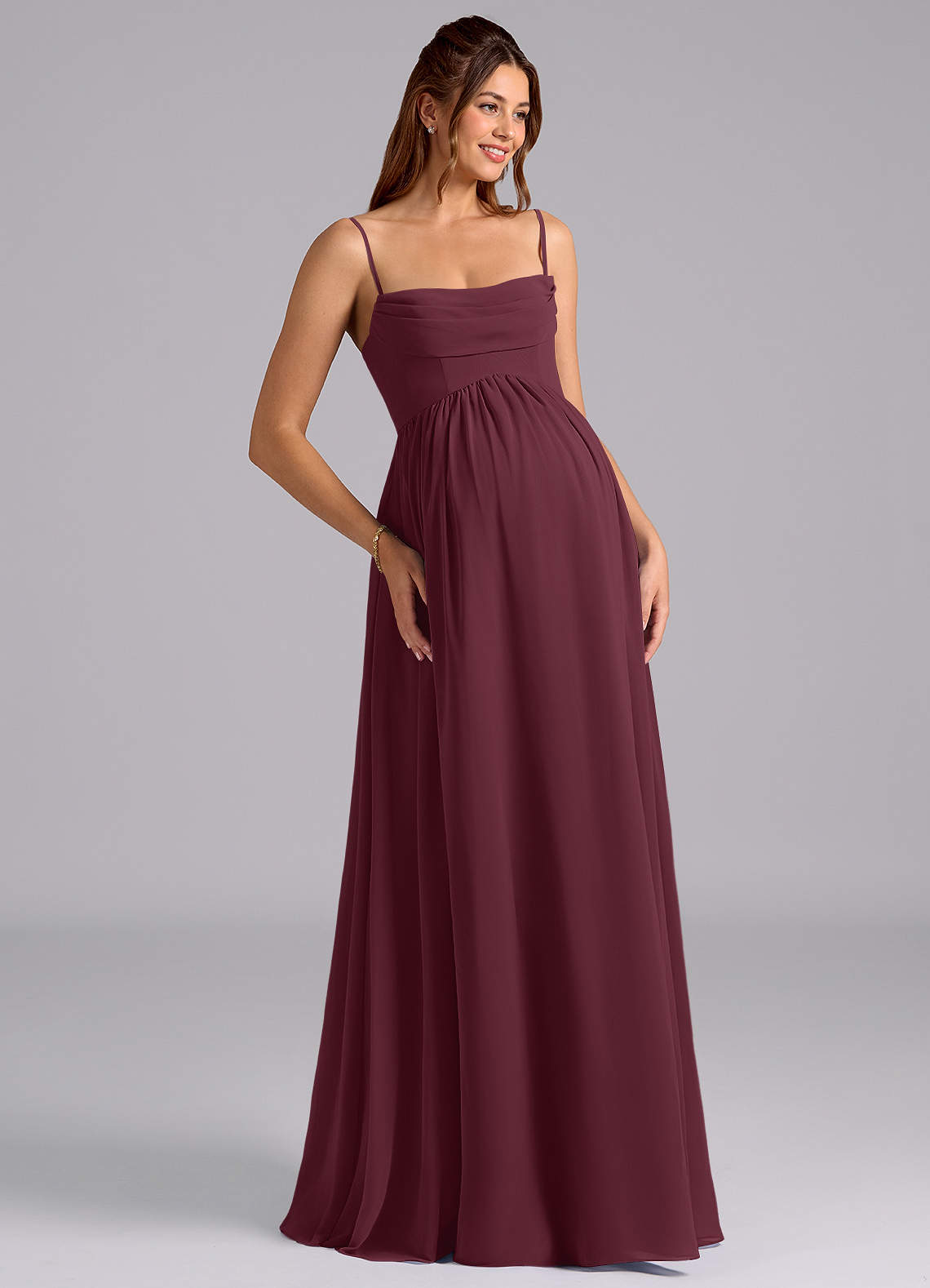 Azazie Saige Maternity Bridesmaid Dresses A-Line Pleated Chiffon Floor-Length Dress image6
