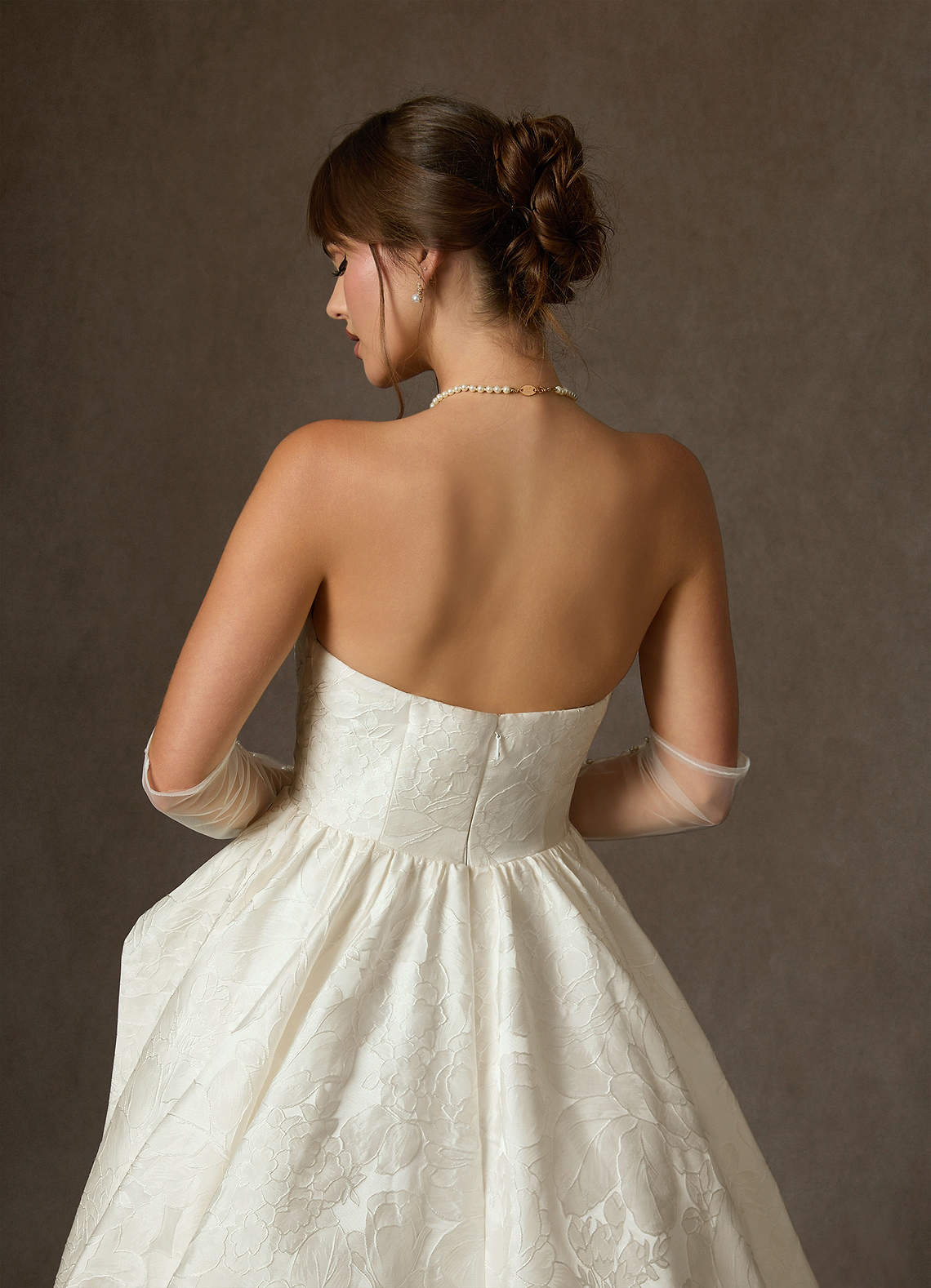 Azazie Allira Hochzeitskleider Ballkleid Schulterfrei Blumen-Jacquard Kleid Antikweiß image7