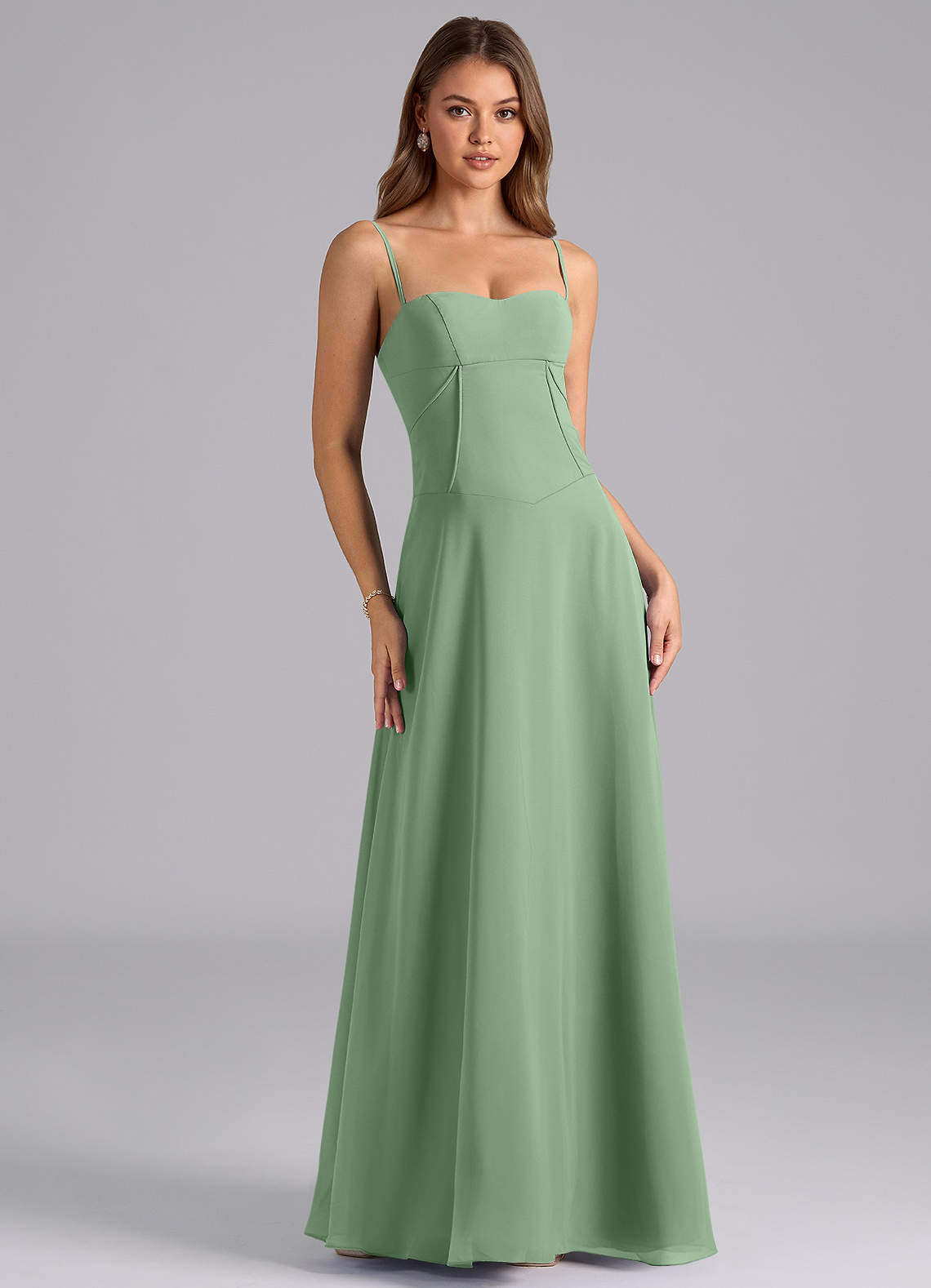 Azazie Valentine Jurken voor bruidsmeisjes Jurk van Chiffon met A-Lijn Korset Matcha image1