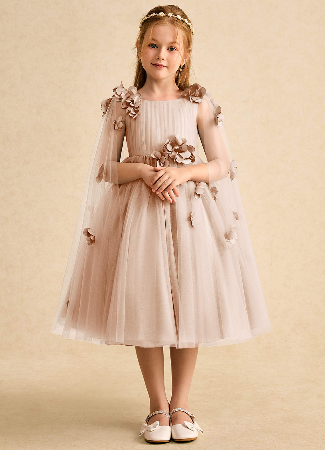 Azazie Staria Blumenmädchenkleider Ballkleid Gestreift Tüll Kleid Englisches Rosa image1