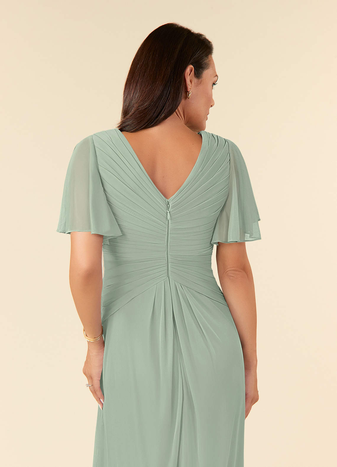 Azazie Emmeline Mother of the Bride Dresses Dusty Sage A-Line V-Neck Pleated Mesh Dress image5