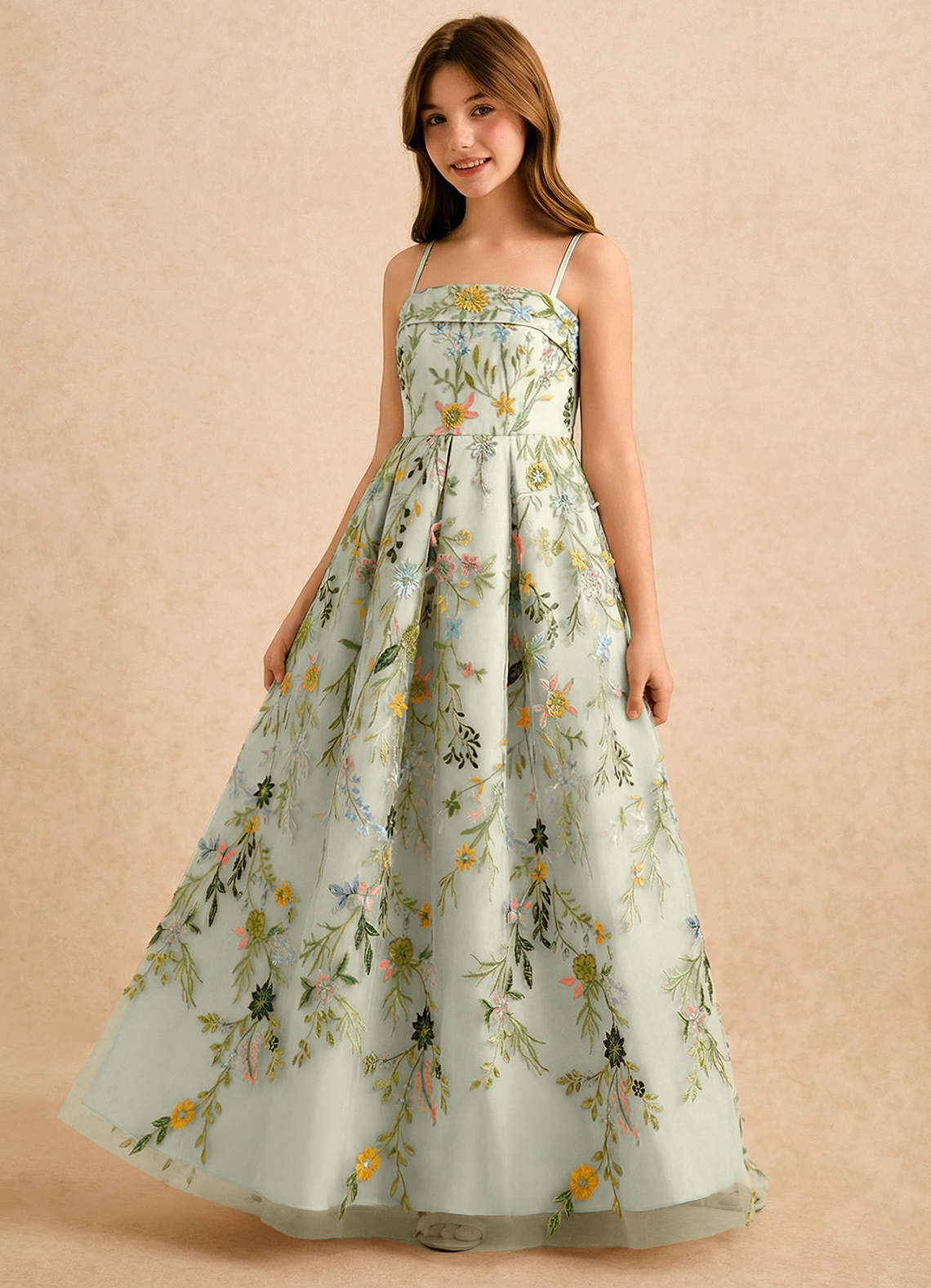 Azazie Lark Girls Formal Blomsterpigekjoler A-Line Plisseret Blonder Gulv-længde Kjole image2