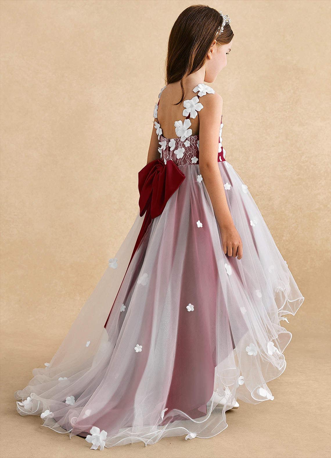 Azazie Celia Flower Girl Dresses Burgundy A-Line Lace Tulle Dress image4