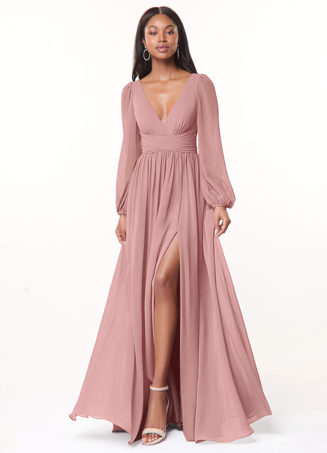 着物風袖2WAY TWO-TONE DRESS【ARTISTIC ROSE】 pink half sleeve fit&flare swing maxi chiffon dress 271901