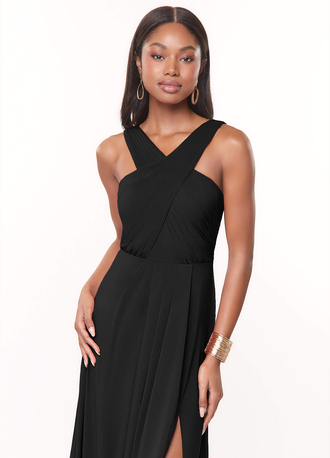Azazie Brandie Ready to Ship Black Stretch Chiffon Bridesmaid