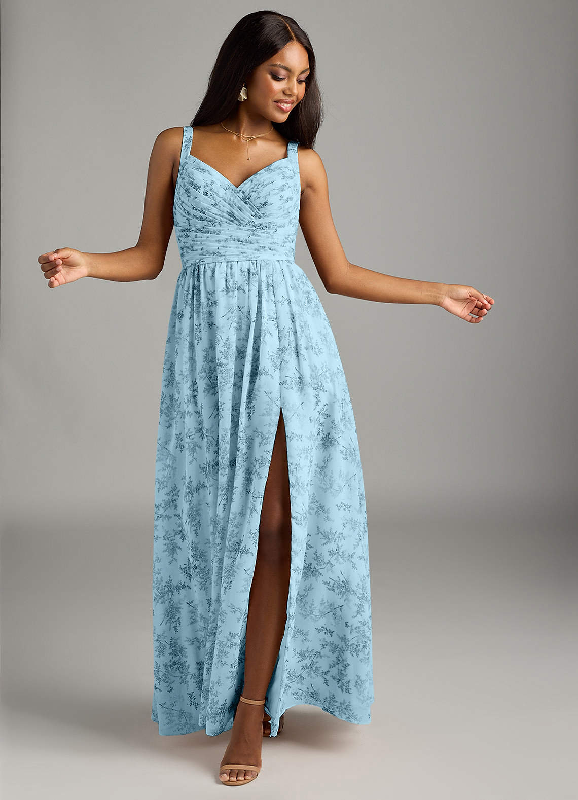Azazie Chanel Blue Fern Floral Chiffon Bridesmaid Dresses | Azazie